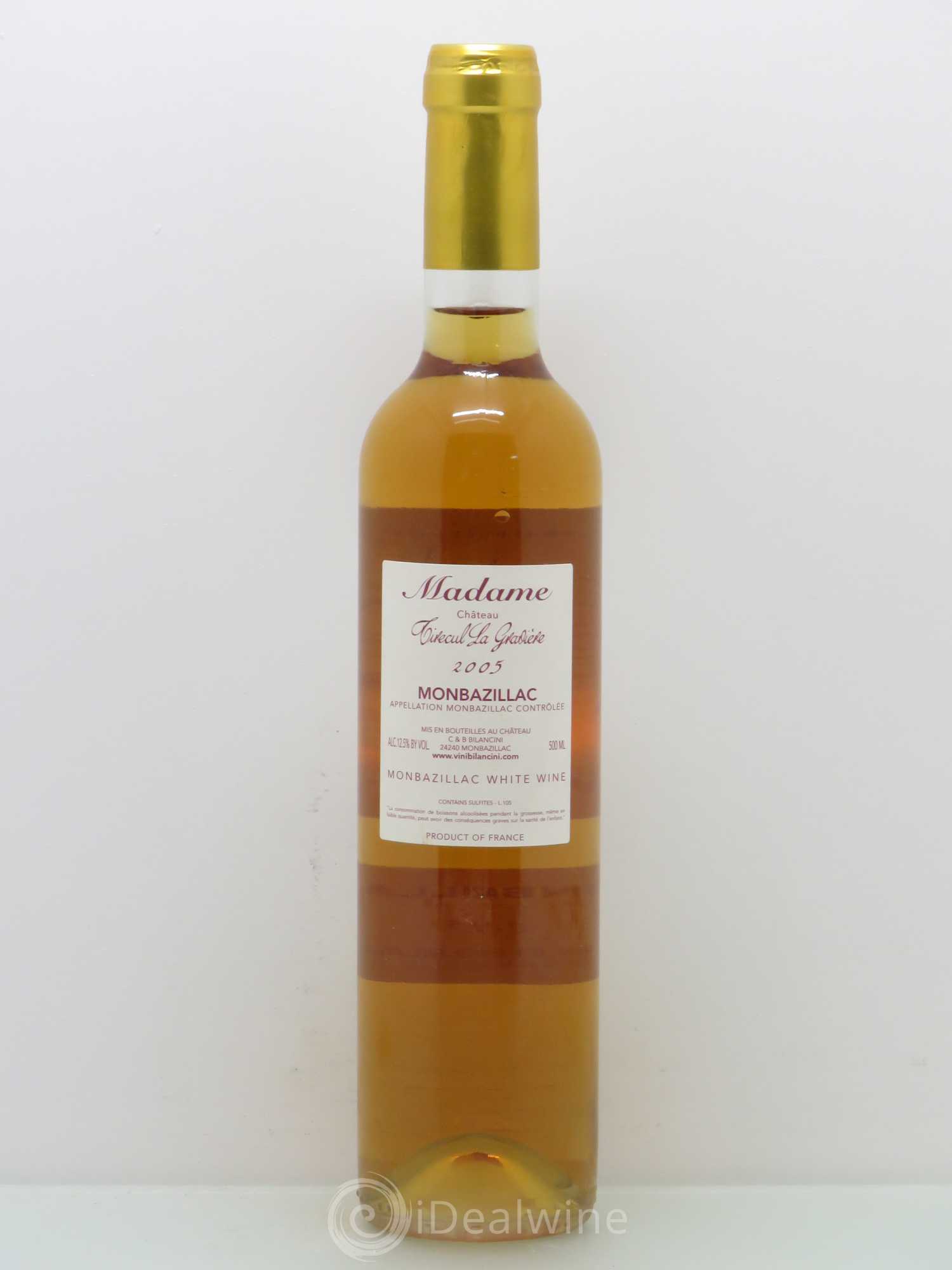 Monbazillac Château Tirecul La Gravière Cuvée Madame Bruno et Claudie Bilancini 2005 - Lot de 1 bouteille - 1