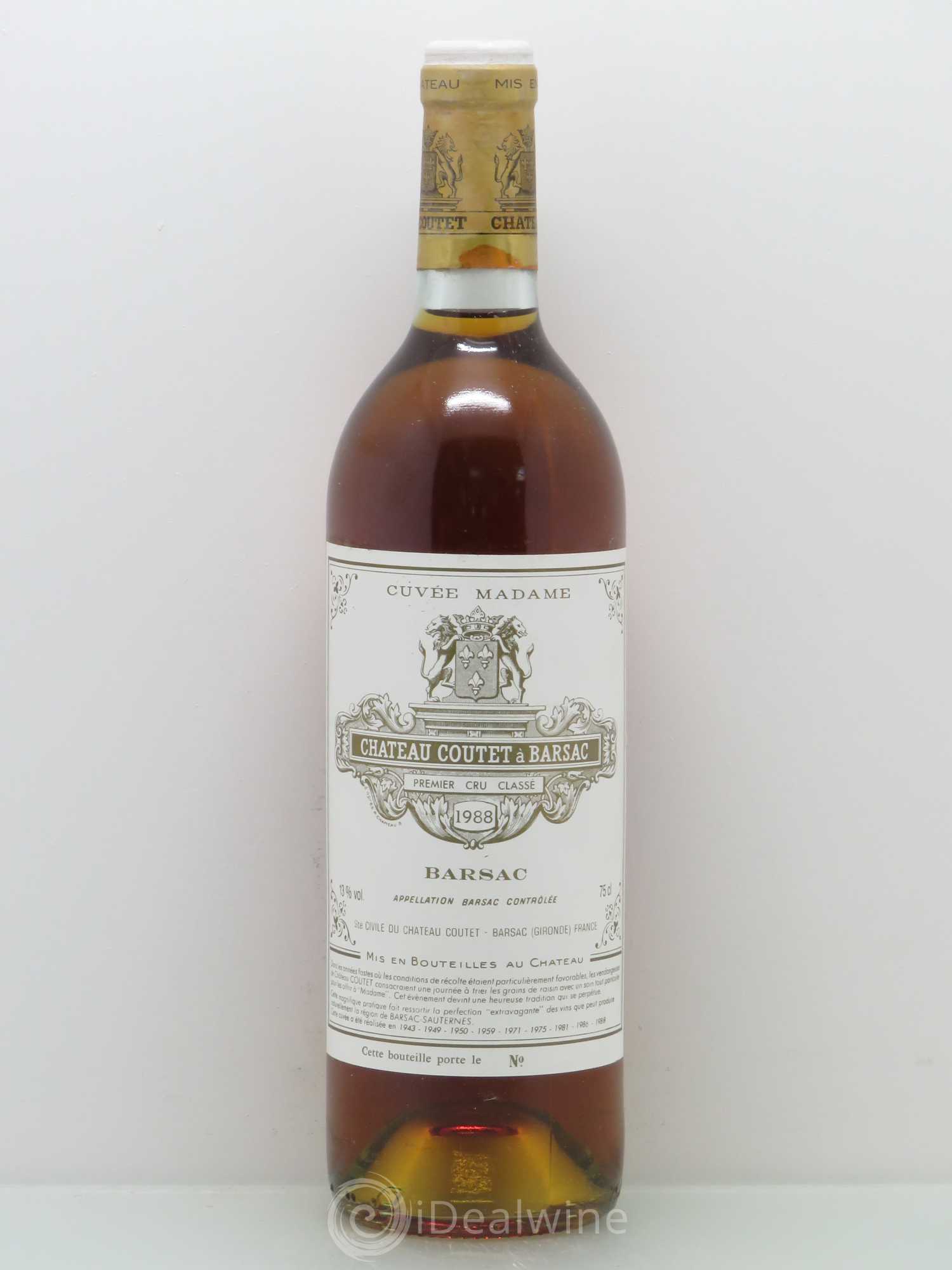Château Coutet - Cuvée Madame 1er Grand Cru Classé 1988 - Lotto di 1 bottiglia - 0