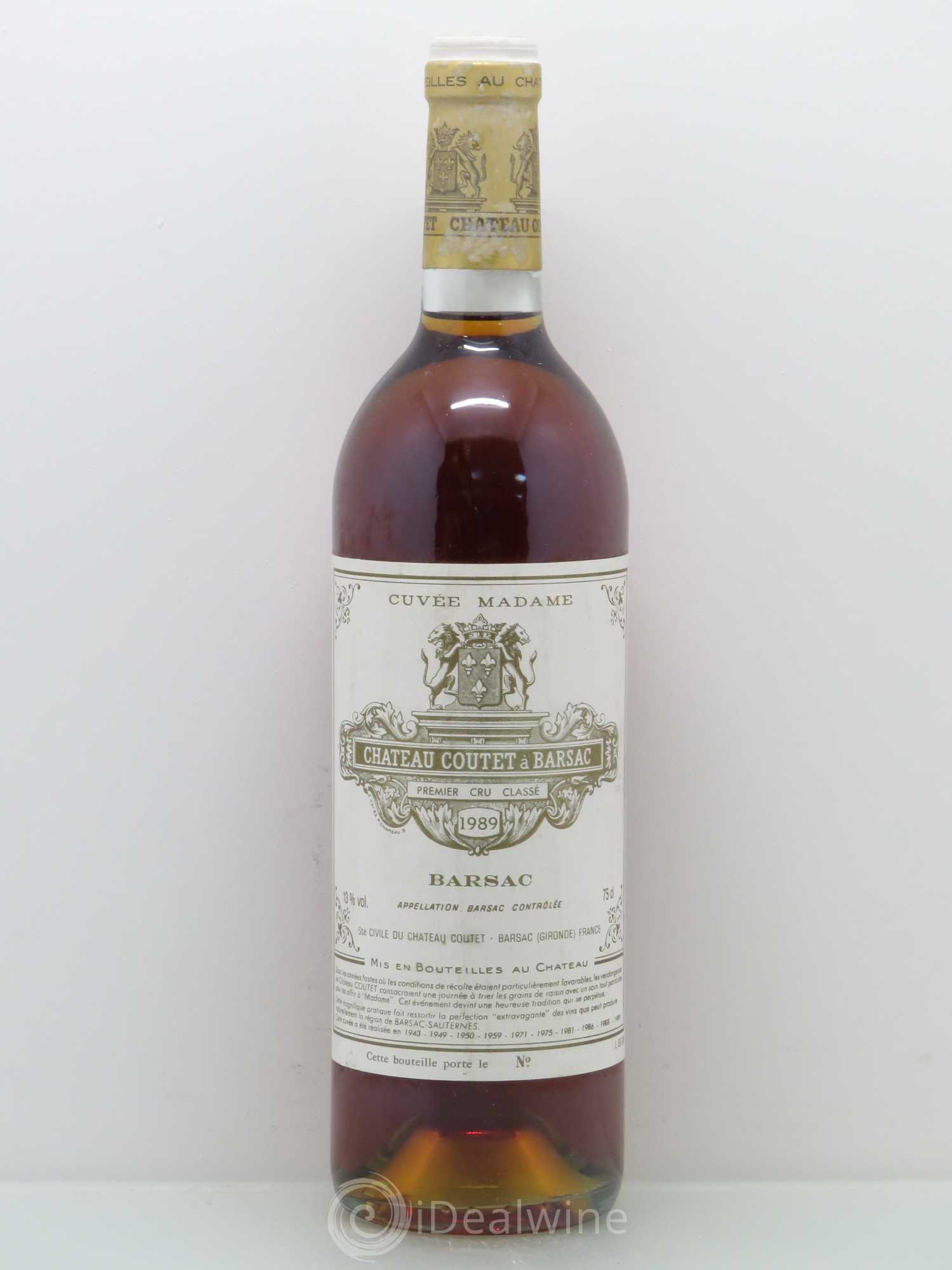 Château Coutet - Cuvée Madame 1er Grand Cru Classé 1989 - Lotto di 1 bottiglia - 0