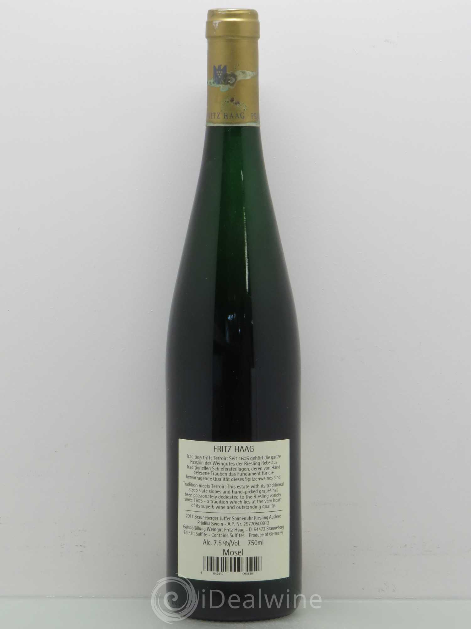 Riesling Fritz Haag Brauneberger Juffer Sonnenuhr Auslese Goldkapsul A.P.Nr.25770500912 2011 - Posten von 1 Flasche - 1