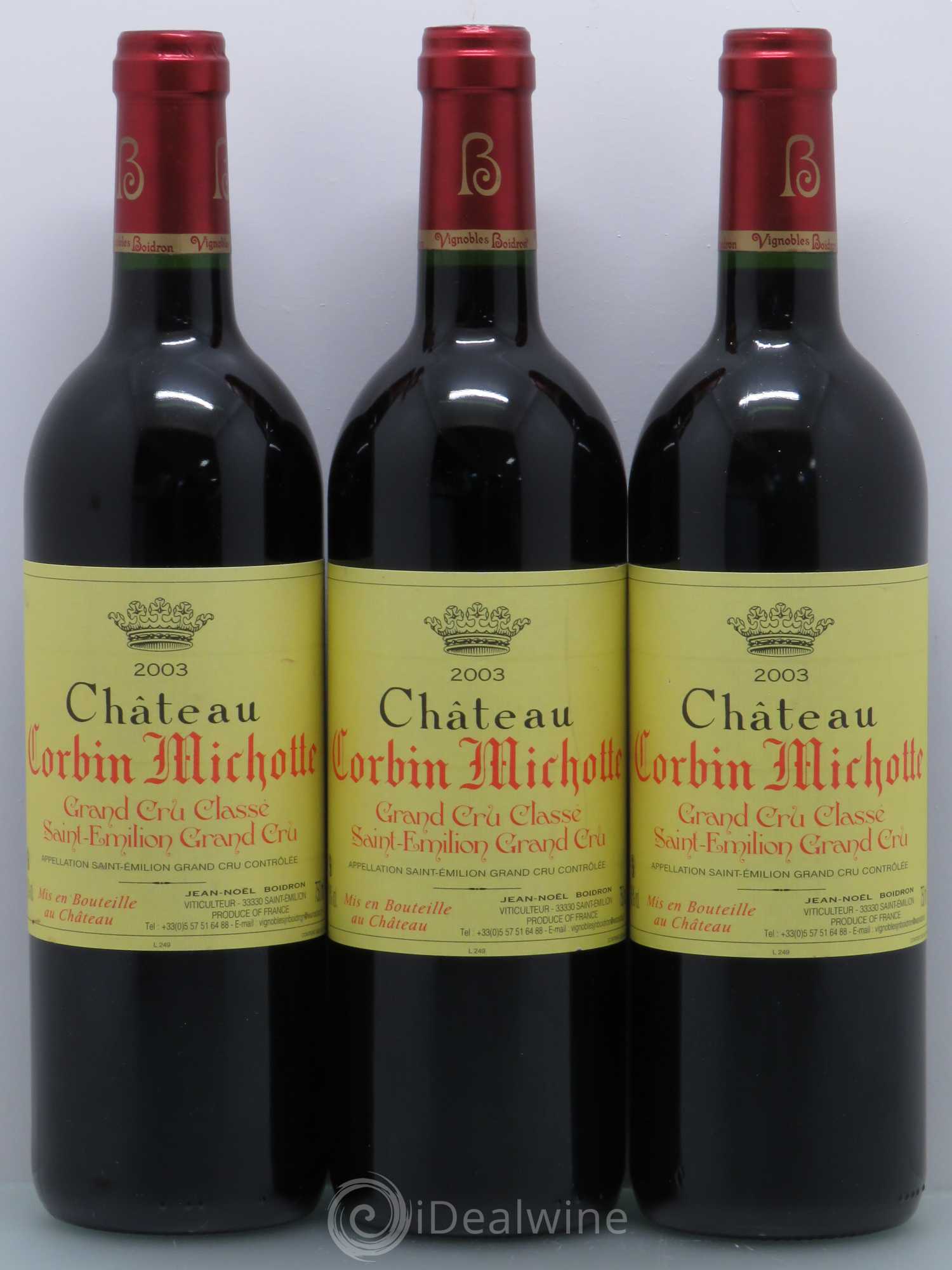 Château Corbin Michotte Grand Cru Classé 2003 - Lot de 3 bouteilles - 0