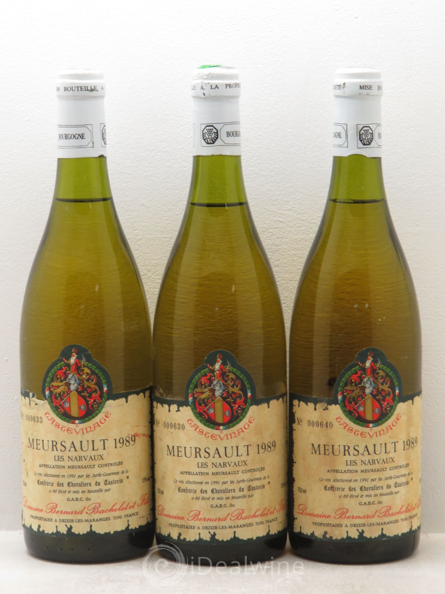 Meursault Les narvaux Domaine B.Bachelet Confrérie des chevaliers du tastevin 1989 - Posten von 3 Flaschen - 0