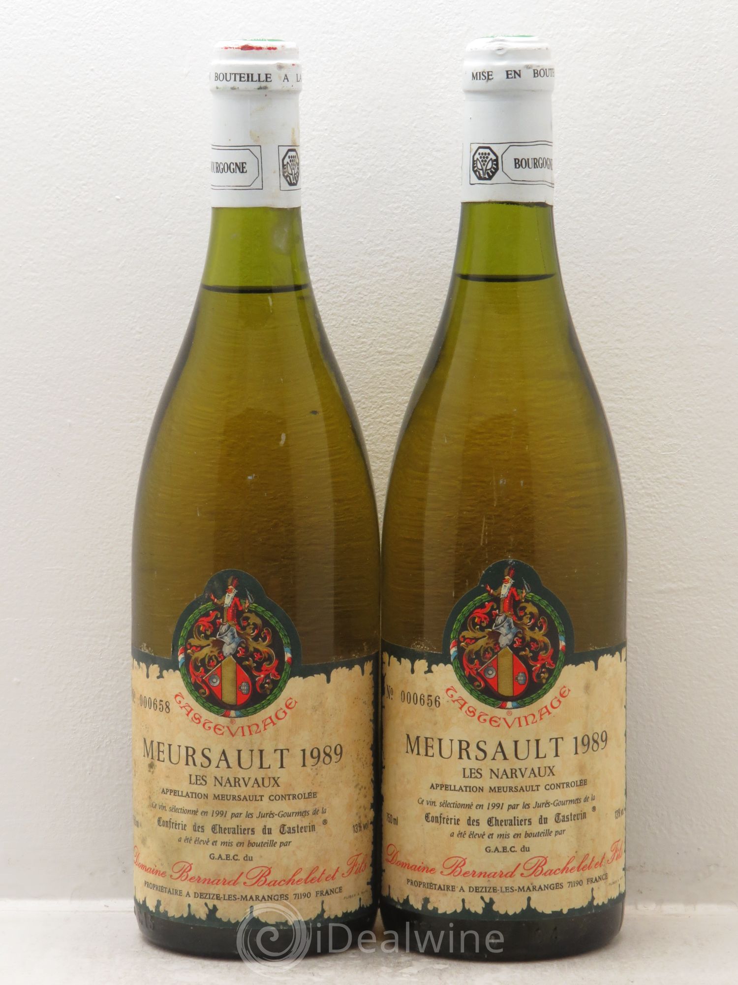 Meursault Les narvaux Domaine B.Bachelet Confrérie des chevaliers du tastevin 1989 - Posten von 2 Flaschen - 0