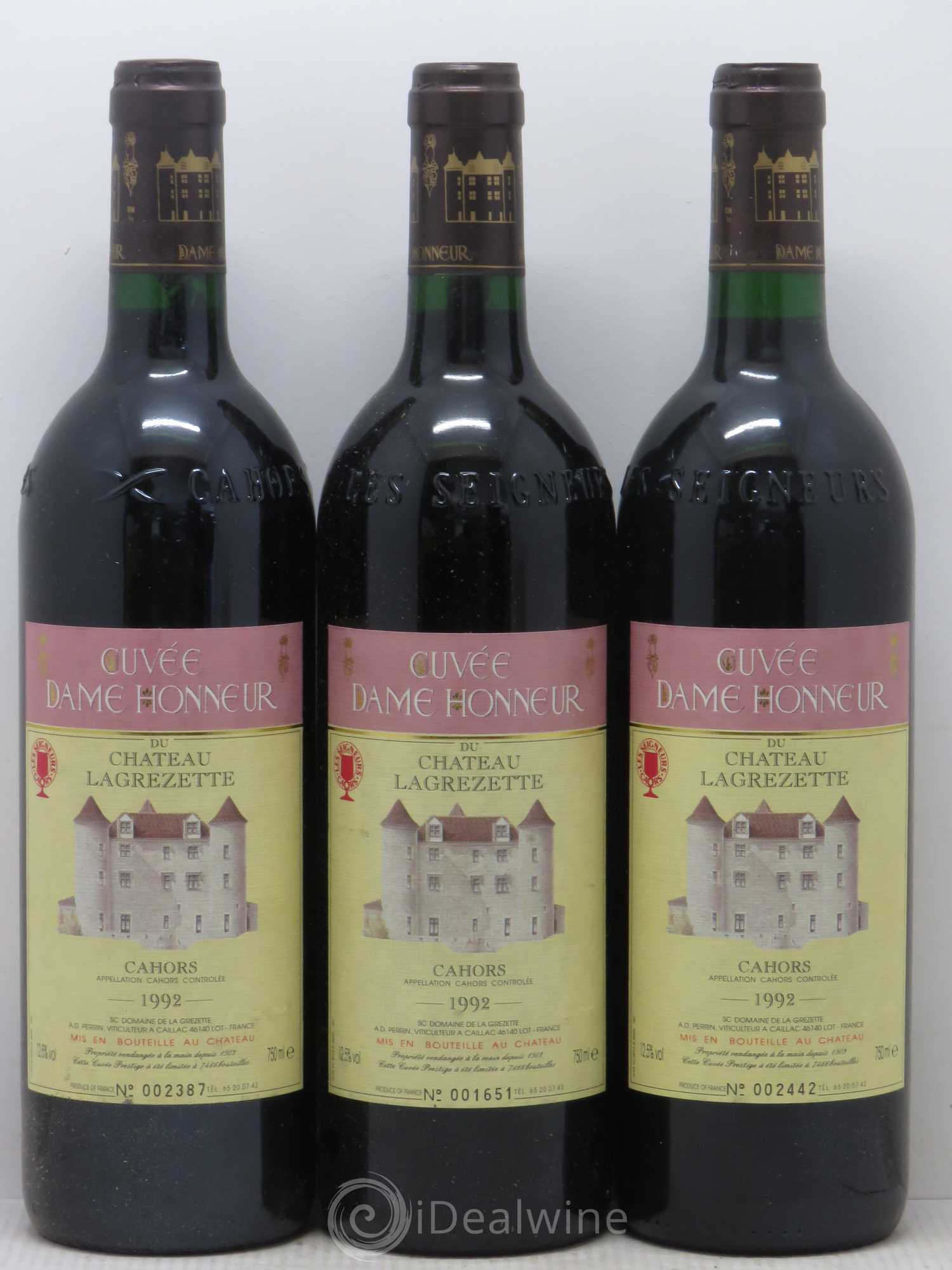 Cahors Château Lagrezette Alain Dominique Perrin Cuvée Dame d'Honneur 1992 - Lot de 6 bouteilles - 1