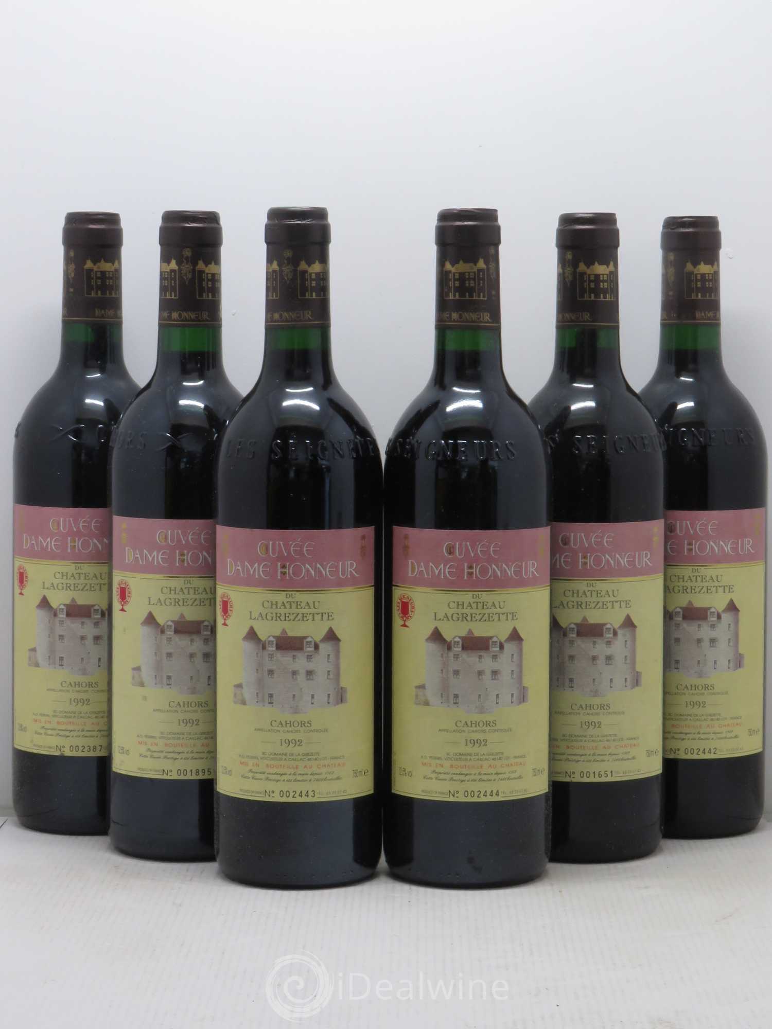 Cahors Château Lagrezette Alain Dominique Perrin Cuvée Dame d'Honneur 1992 - Lot de 6 bouteilles - 0