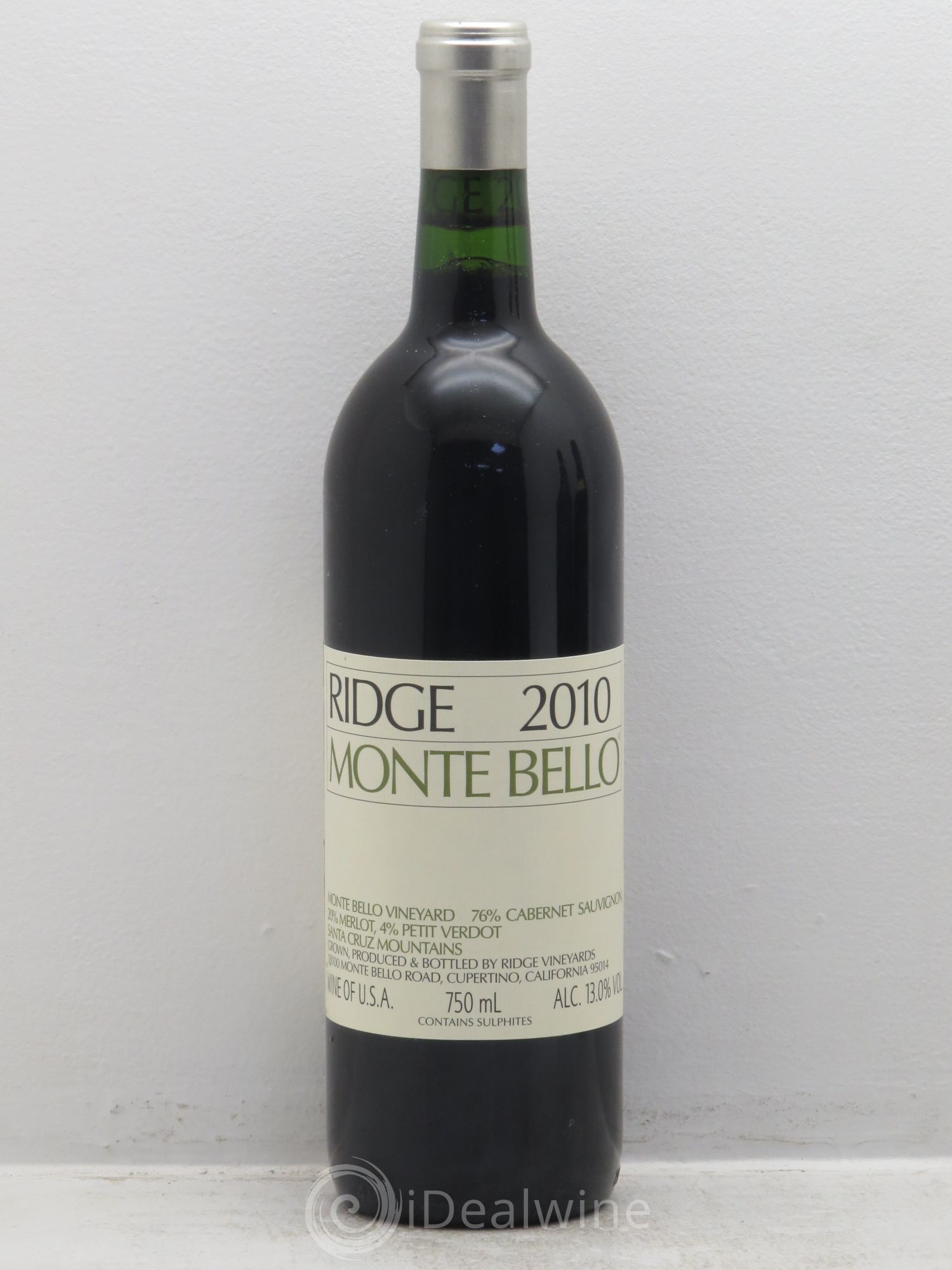 Santa Cruz Mountains Monte Bello Ridge Vineyards 2010 - Lot de 1 bouteille - 0
