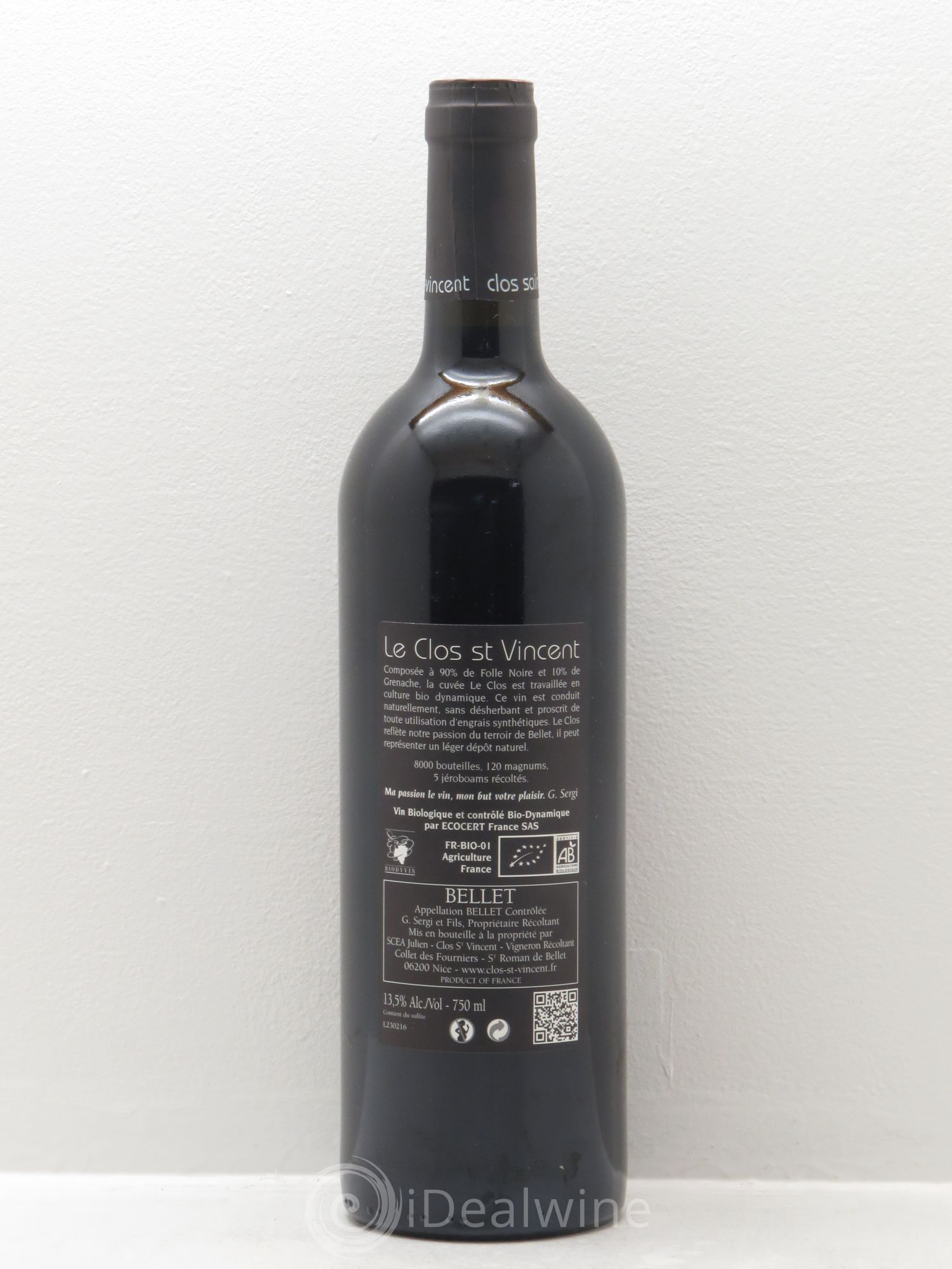 Bellet Clos Saint-Vincent Le Clos Famille Sicardi-Sergi 2014 - Lot de 1 bouteille - 1