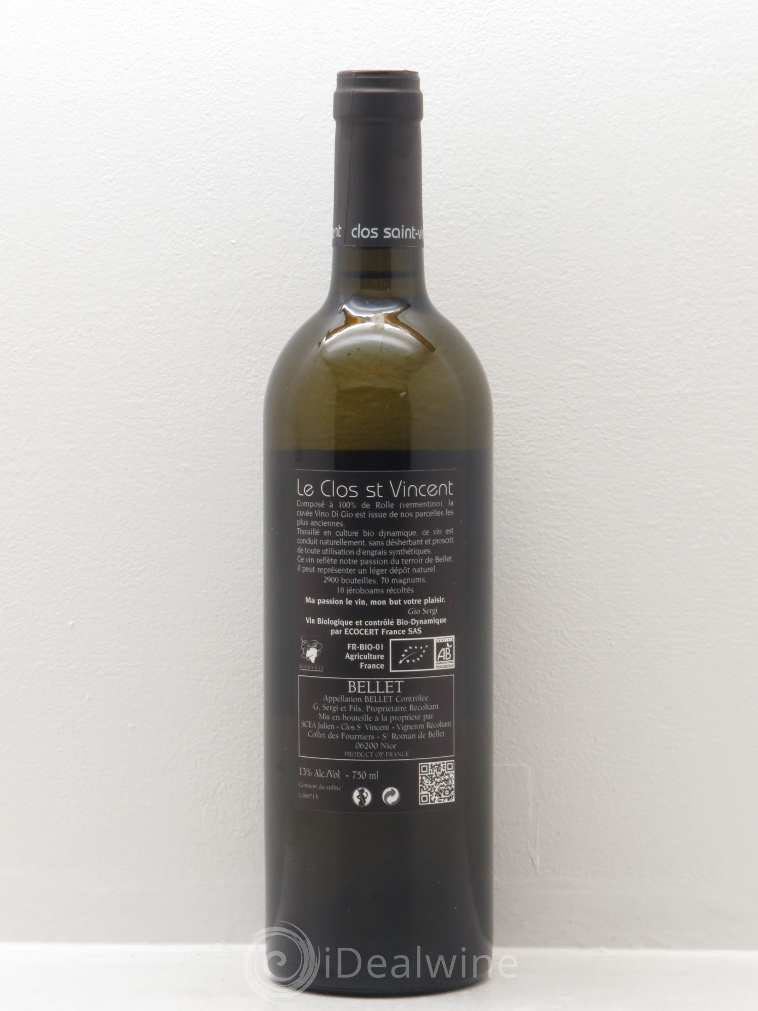 Bellet Clos Saint-Vincent Vino di Gio Famille Sicardi-Sergi 2014 - Lot de 1 bouteille - 1
