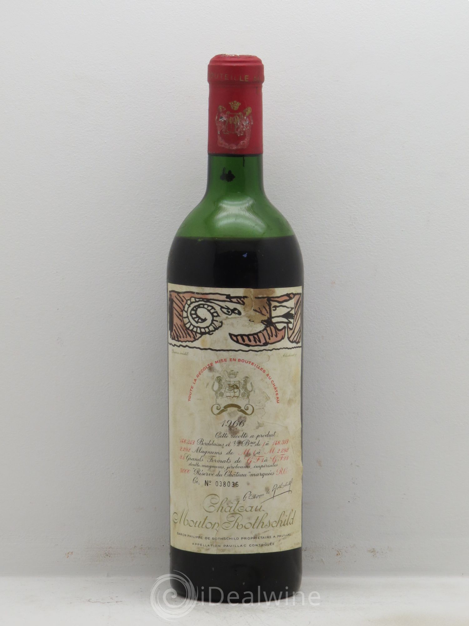 Château Mouton Rothschild 1er Grand Cru Classé (sans prix de réserve) 1966 - Lot de 1 bouteille - 0