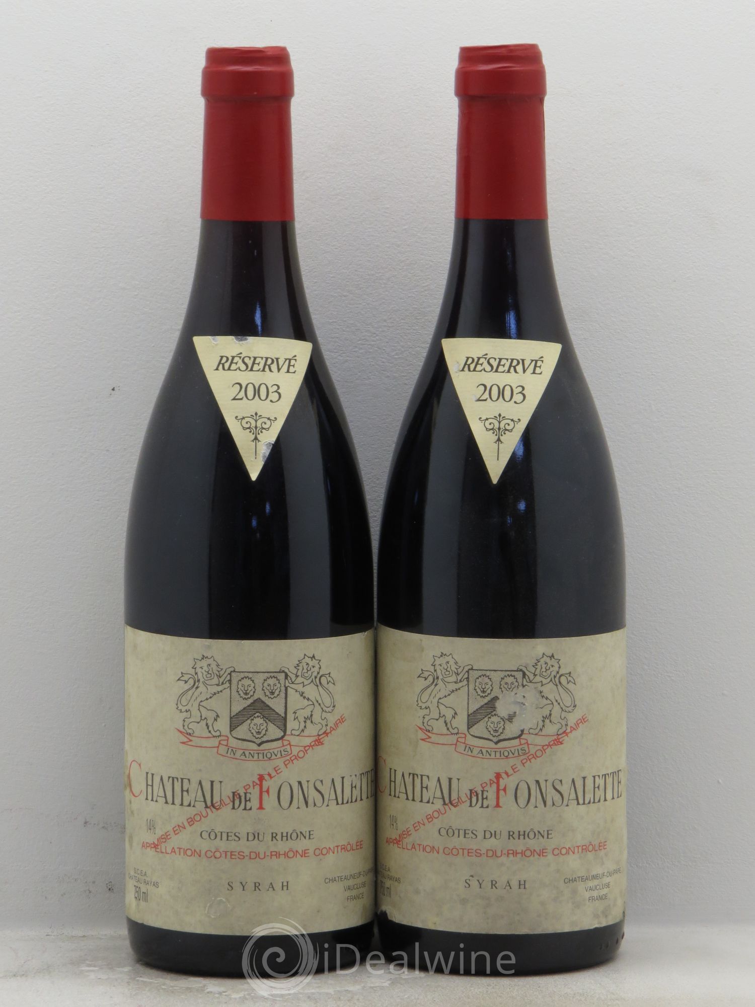 Côtes-du-Rhône Cuvée Syrah Château de Fonsalette (sans prix de réserve) 2003 - Lot de 2 bouteilles - 0