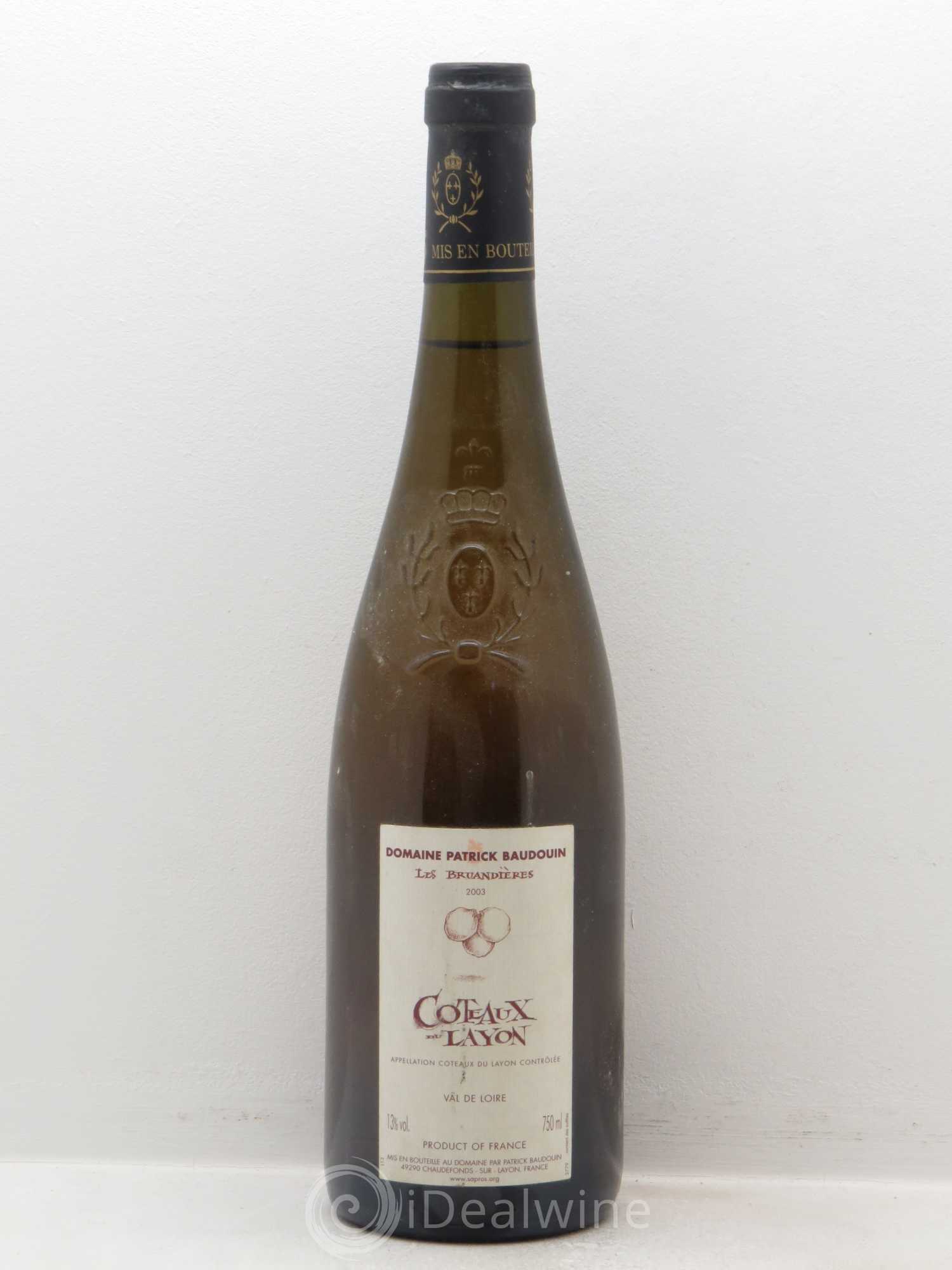 Coteaux du Layon Bruandières Patrick Baudouin (sans prix de réserve) 2003 - Posten von 1 Flasche - 0