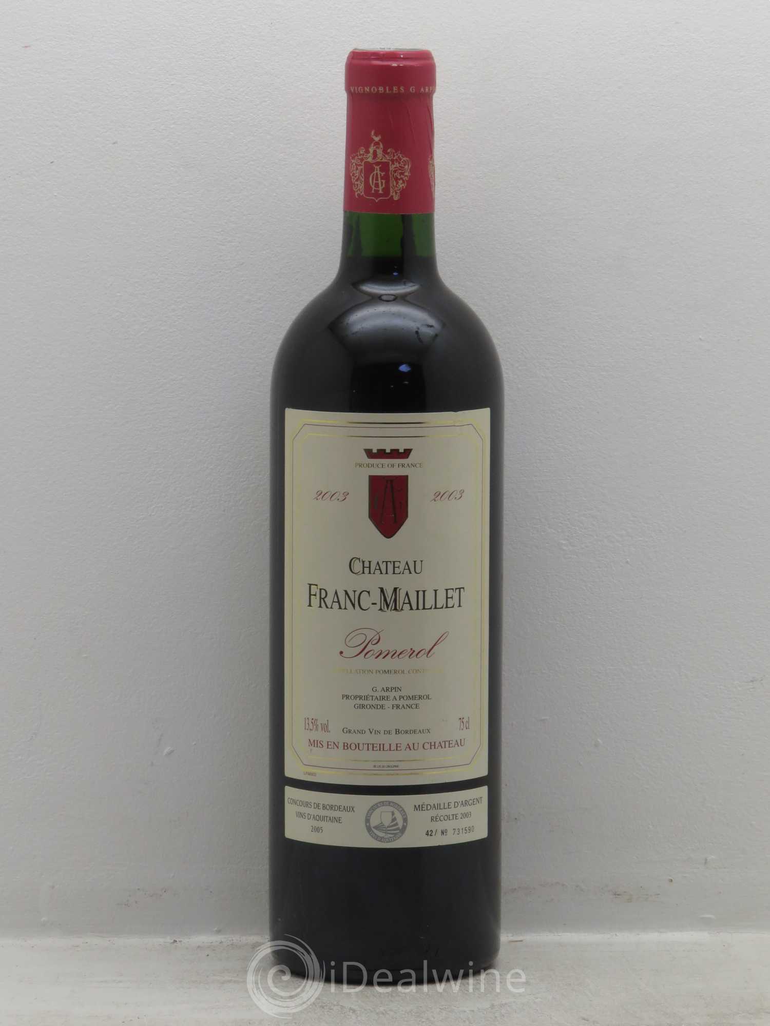 Pomerol Château Franc Maillet (sans prix de réserve) 2003 - Posten von 1 Flasche - 0