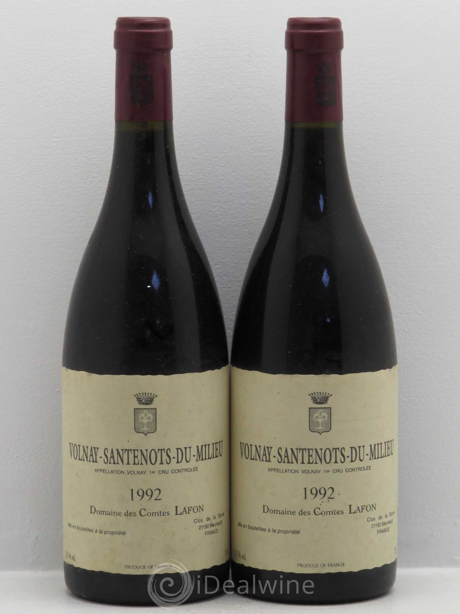 Volnay 1er Cru Santenots du Milieu Comtes Lafon (Domaine des) (sans prix de réserve) 1992 - Lot de 2 bouteilles - 0