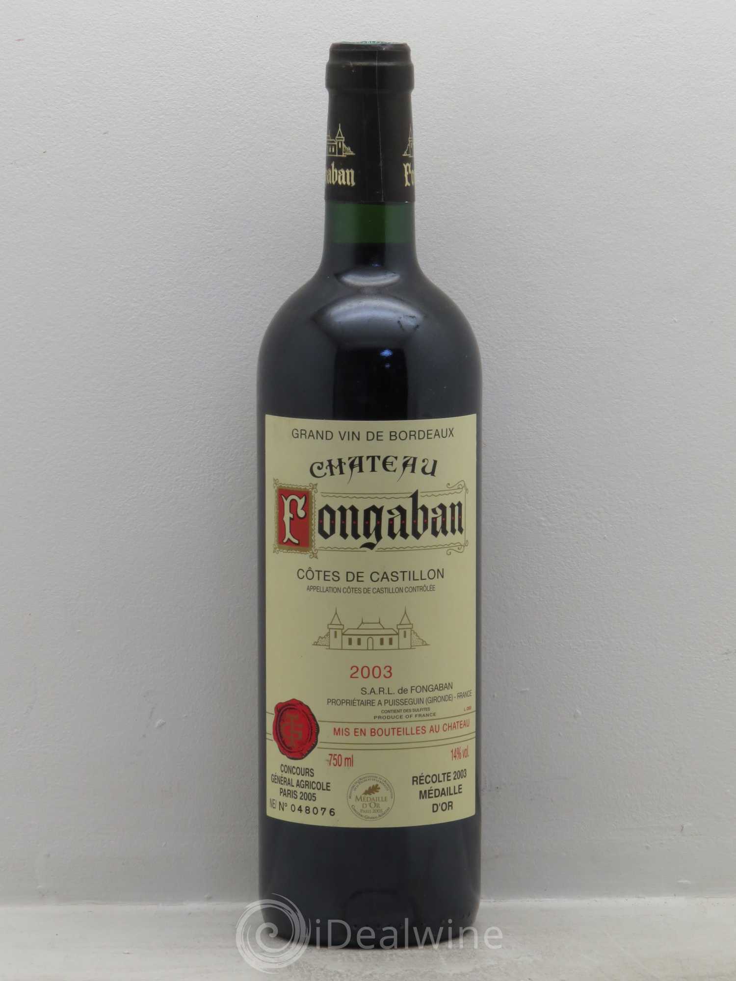 Castillon-Côtes-de-Bordeaux (Côtes-de-Castillon) Château Fongaban (sans prix de réserve) 2003 - Posten von 1 Flasche - 0