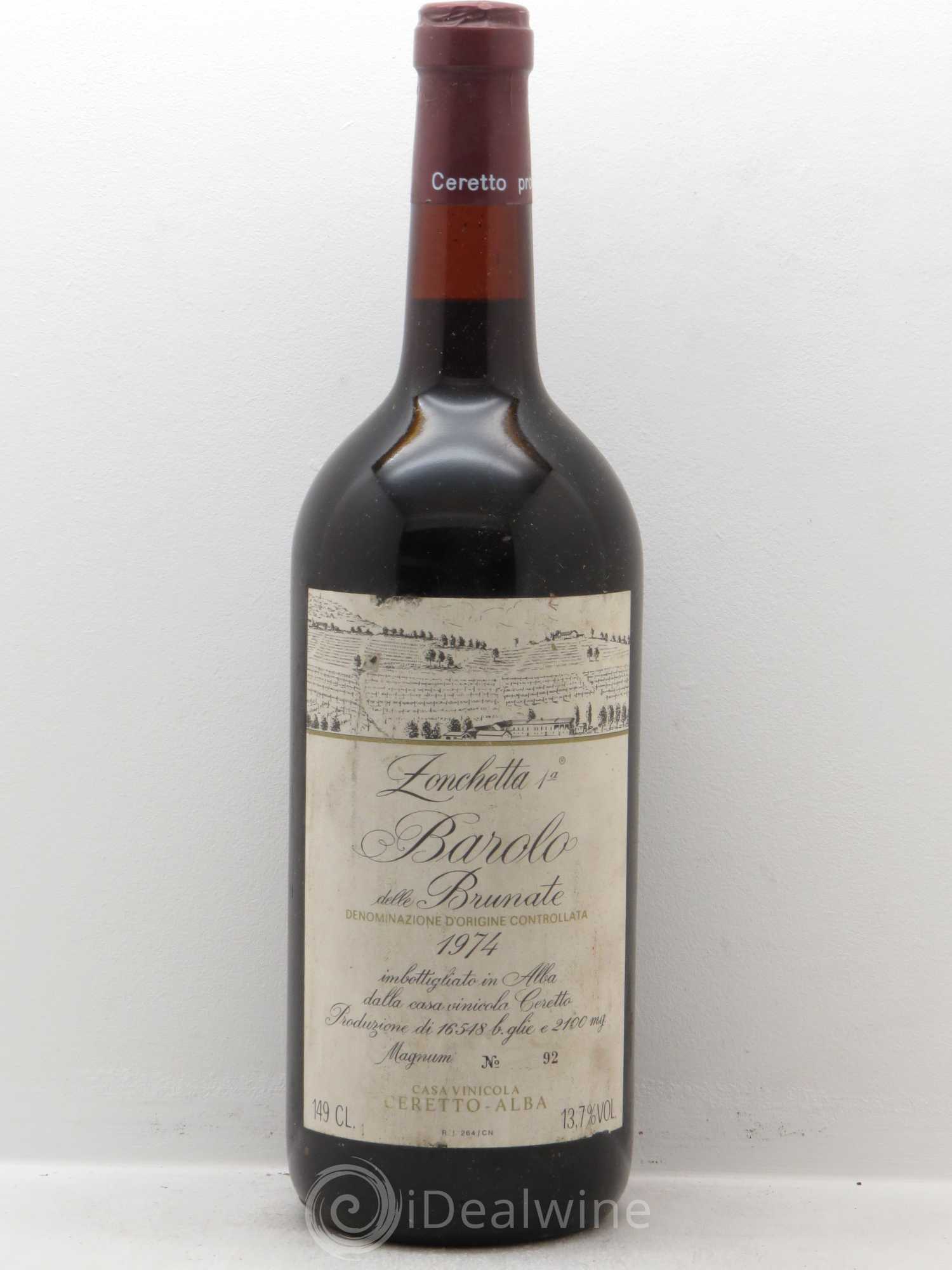 Barolo Delle Brunate de Ceretto (Zonchetta 1er) (sans prix de réserve) 1974 - Posten von 1 Magnum - 0