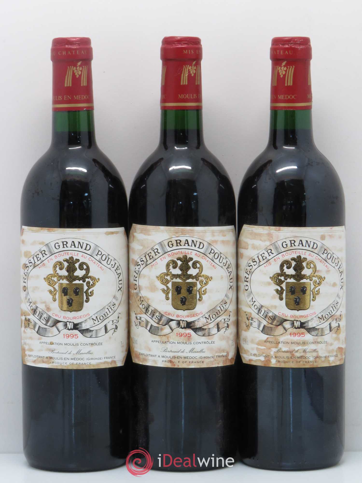 Château Gressier Grand Poujeaux Cru Bourgeois 1995 - Lot de 3 bouteilles - 0