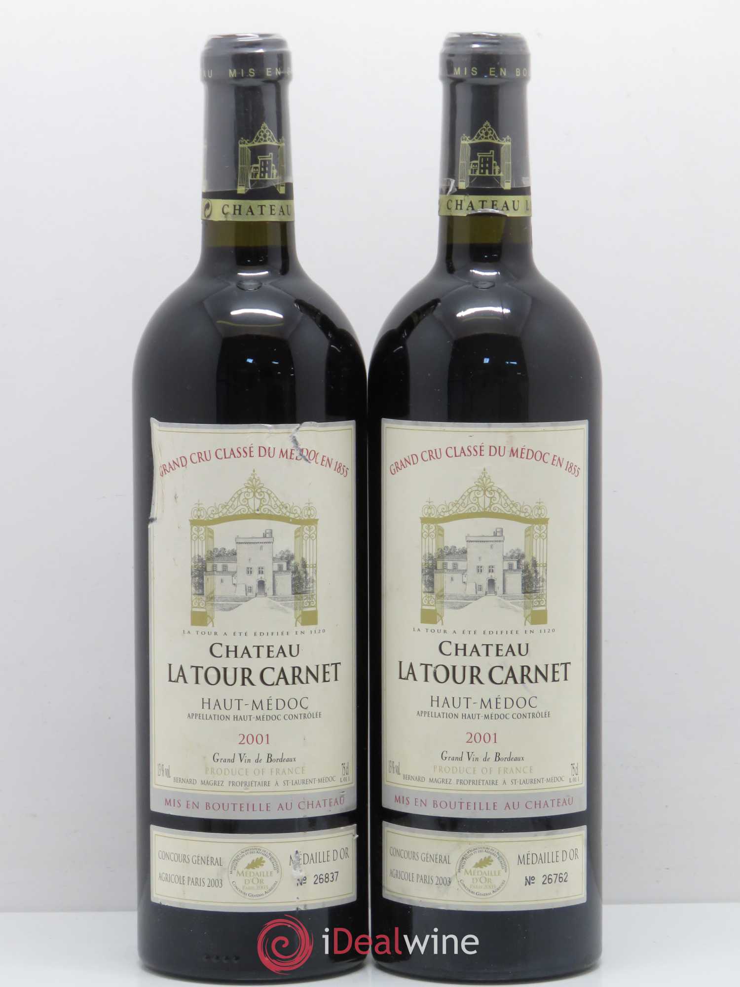 Château la Tour Carnet 4ème Grand Cru Classé 2001 - Lot de 2 bouteilles - 0