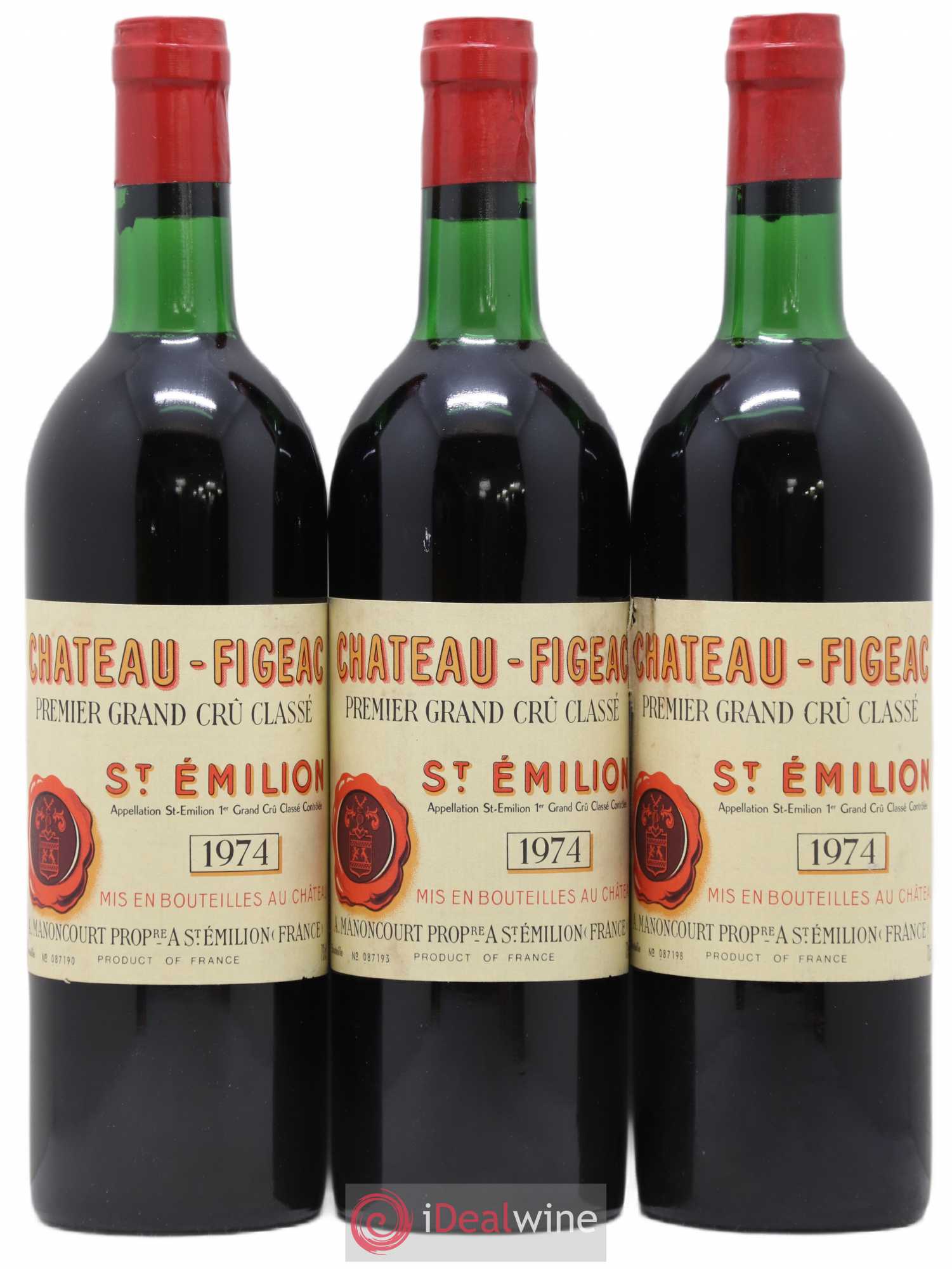 Château Figeac 1er Grand Cru Classé A 1974 - Lot de 3 bouteilles - 0