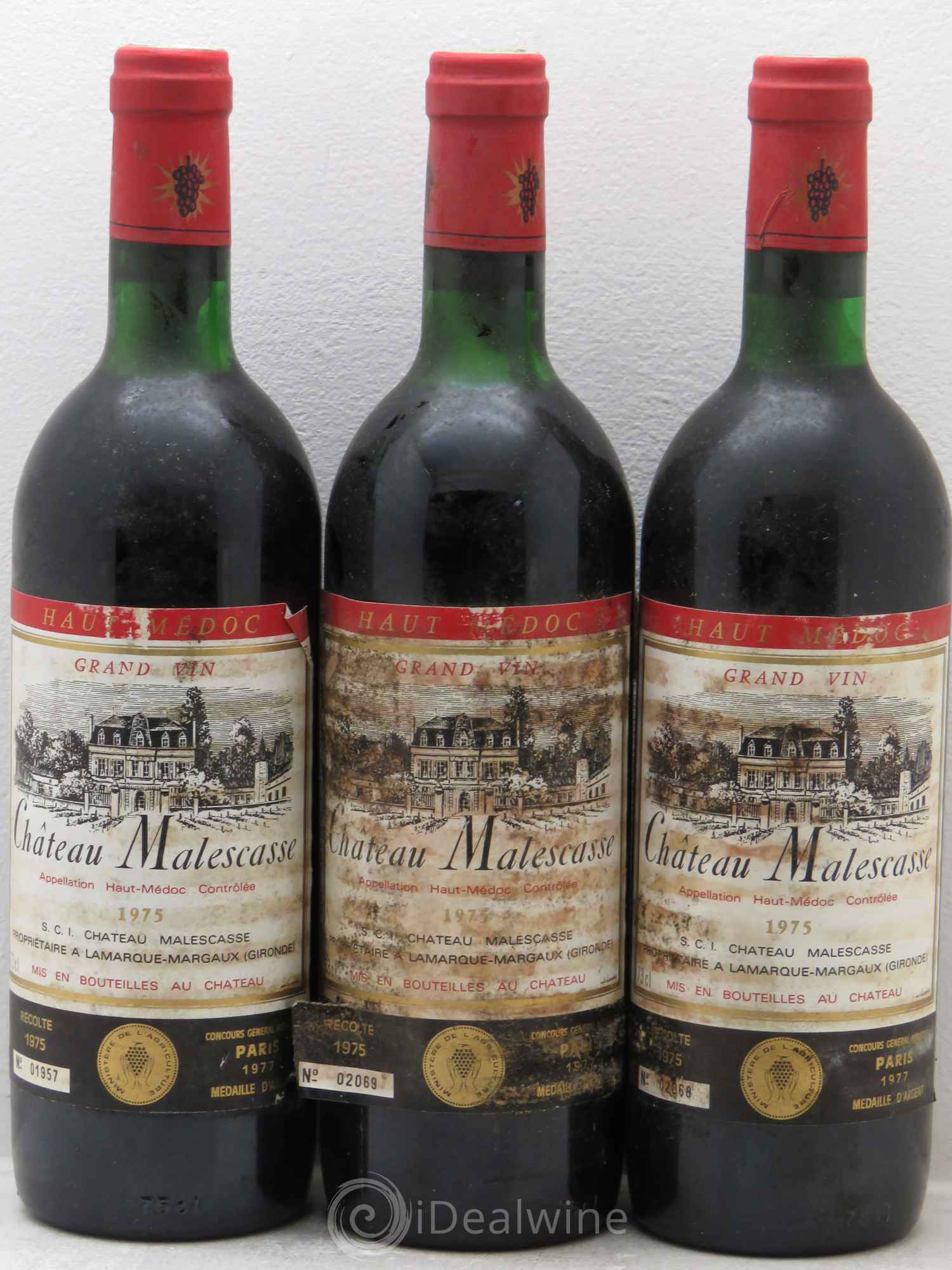 Château Malescasse Cru Bourgeois Exceptionnel 1975 - Lot de 3 bouteilles - 0