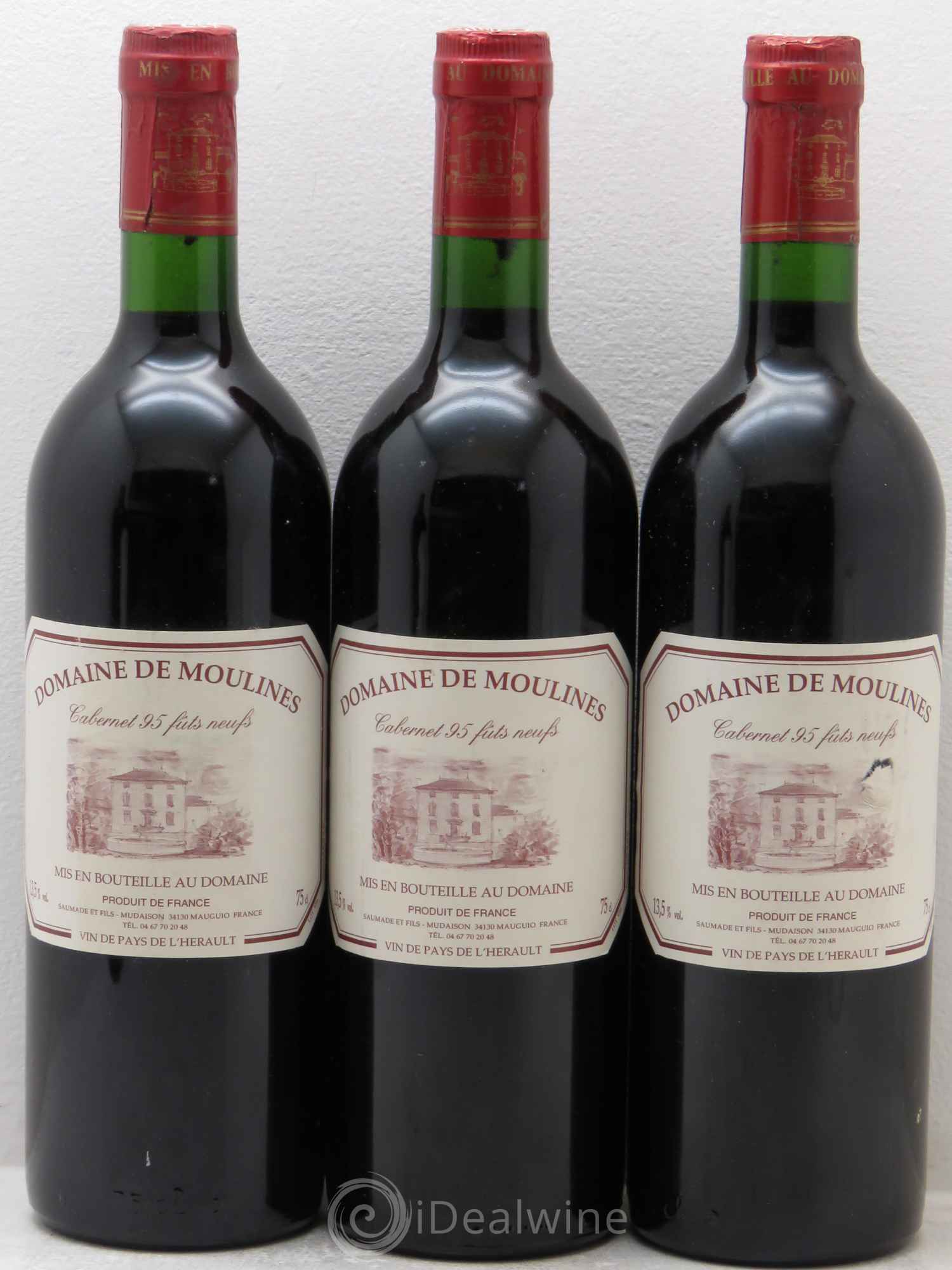 Divers cabernet 95 futs neufs domaine des moulines 1995 - Posten von 3 Flaschen - 0