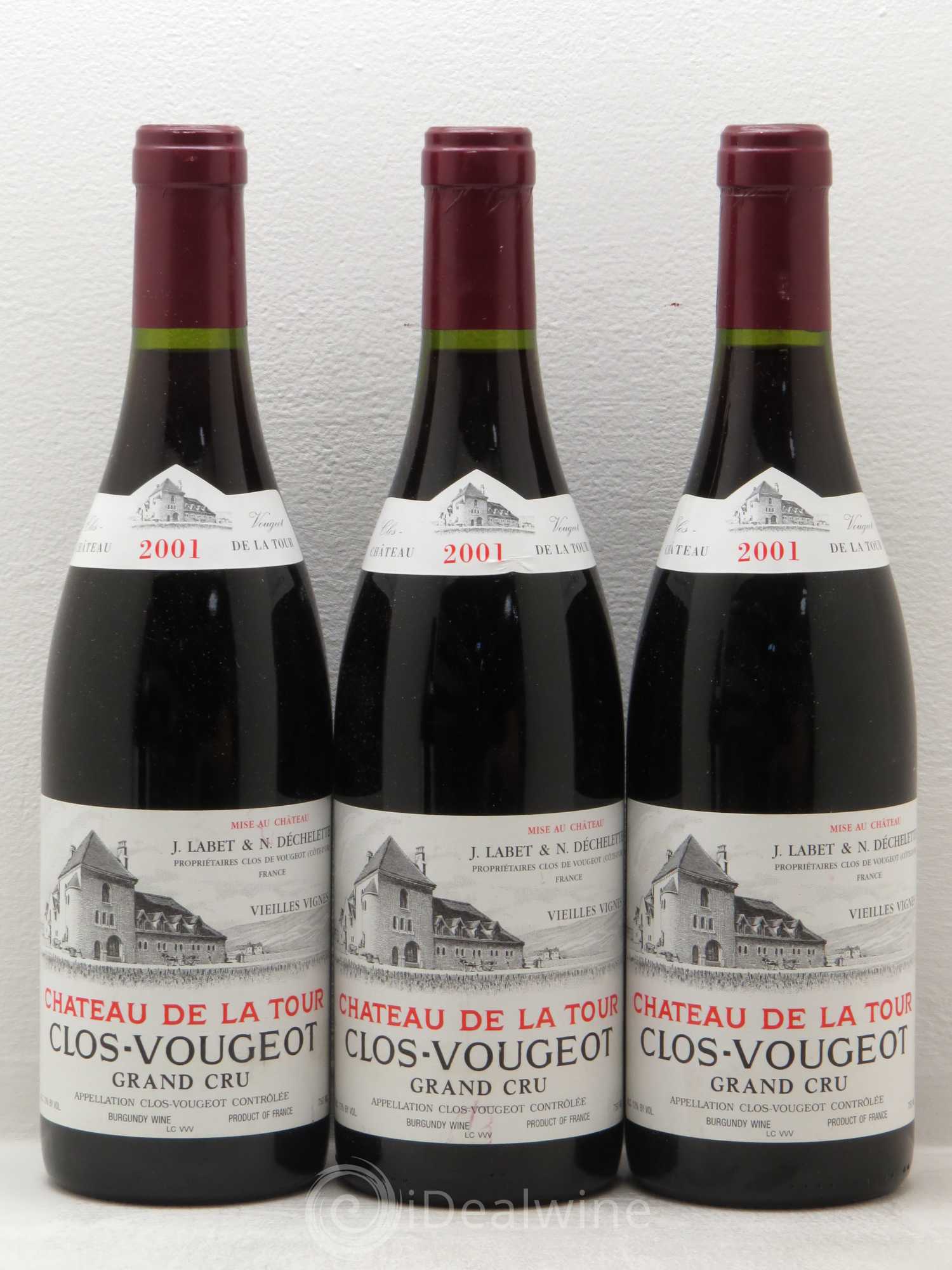Clos de Vougeot Grand Cru Vieilles Vignes Château de La Tour 2001 - Lot de 3 bouteilles - 0