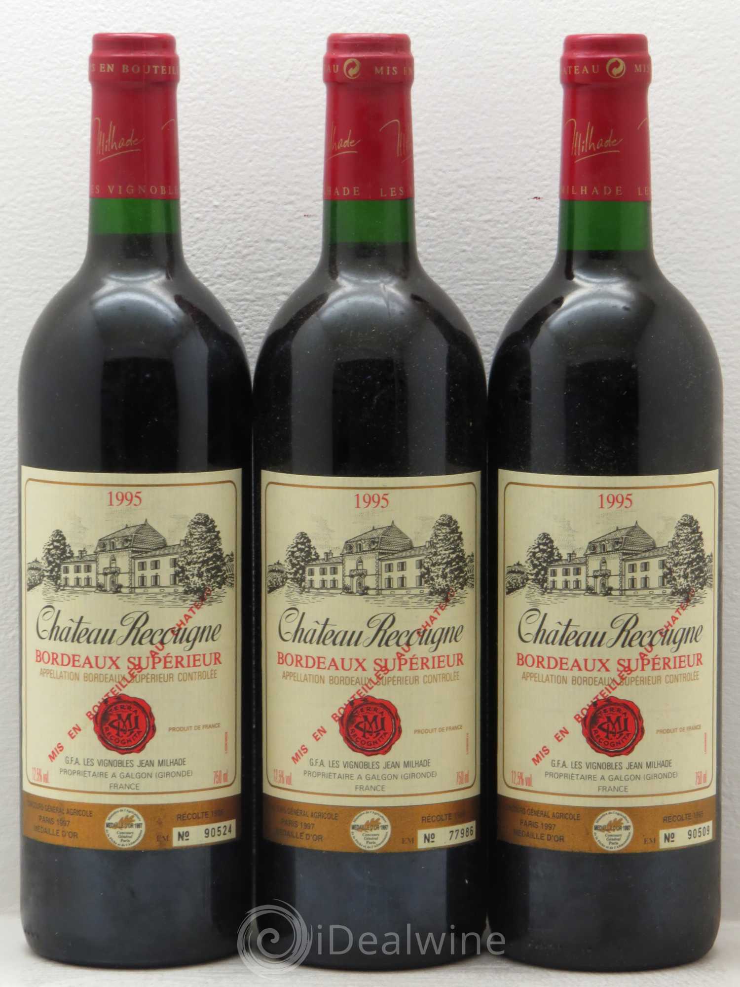 Château Recougne 1995 - Lot de 3 bouteilles - 0