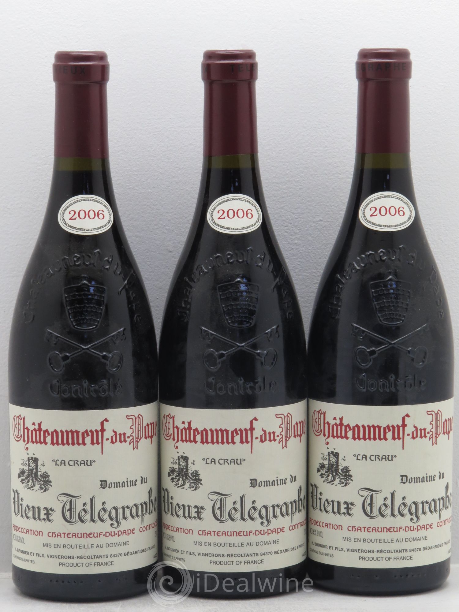 Châteauneuf-du-Pape Vieux Télégraphe (Domaine du) Vignobles Brunier La crau 2006 - Lot de 3 bouteilles - 0