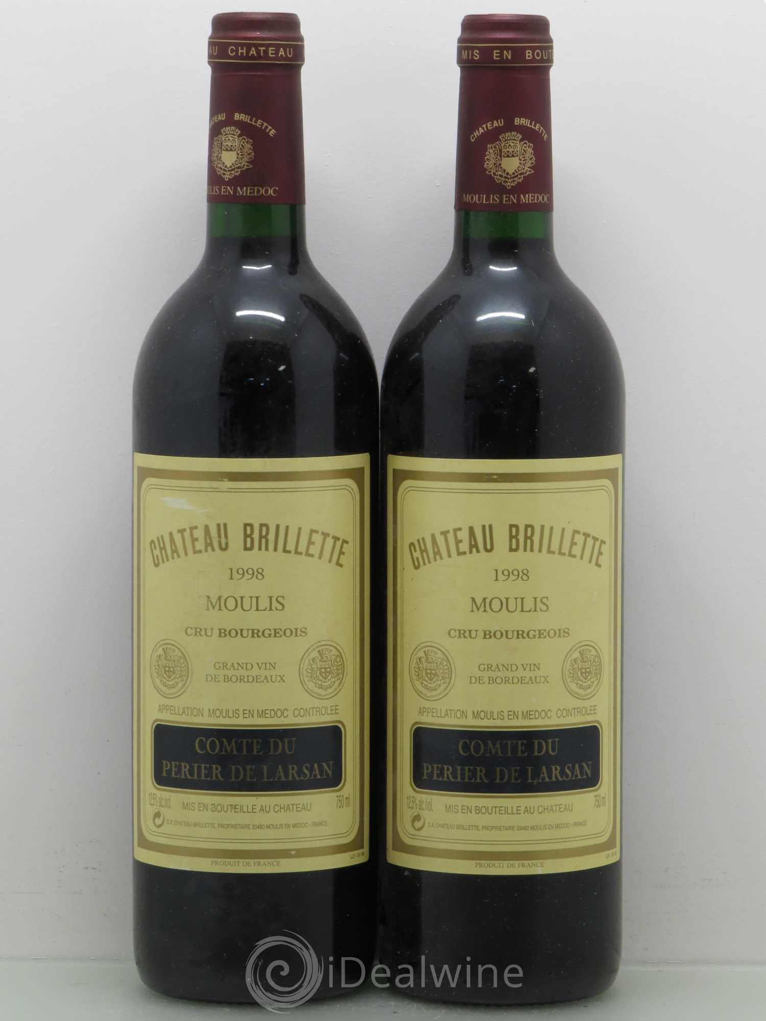 Château Brillette Cru Bourgeois 1998 - Lot de 2 bouteilles - 0