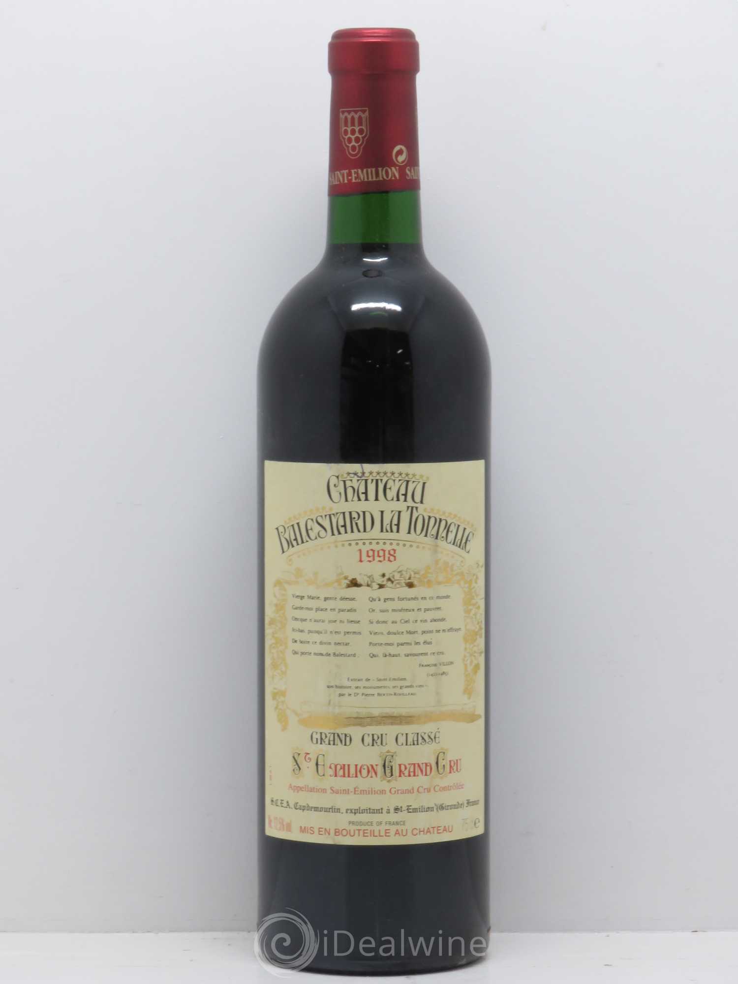 Château Balestard la Tonnelle Grand Cru Classé 1998 - Lot de 1 bouteille - 0