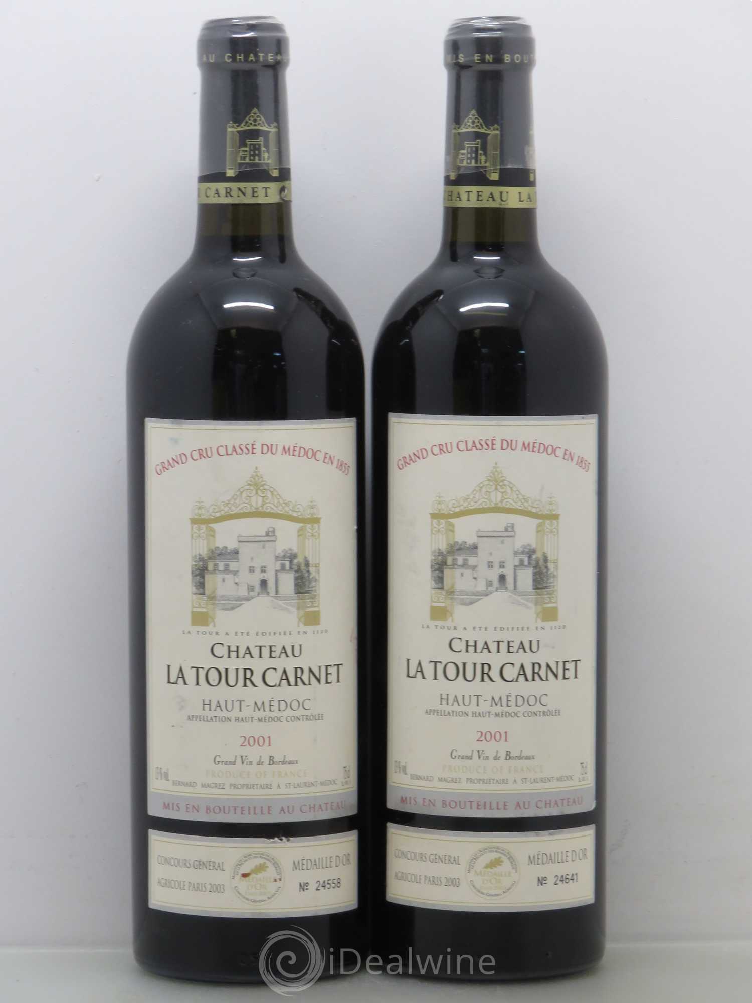 Château la Tour Carnet 4ème Grand Cru Classé 2001 - Lot de 2 bouteilles - 0