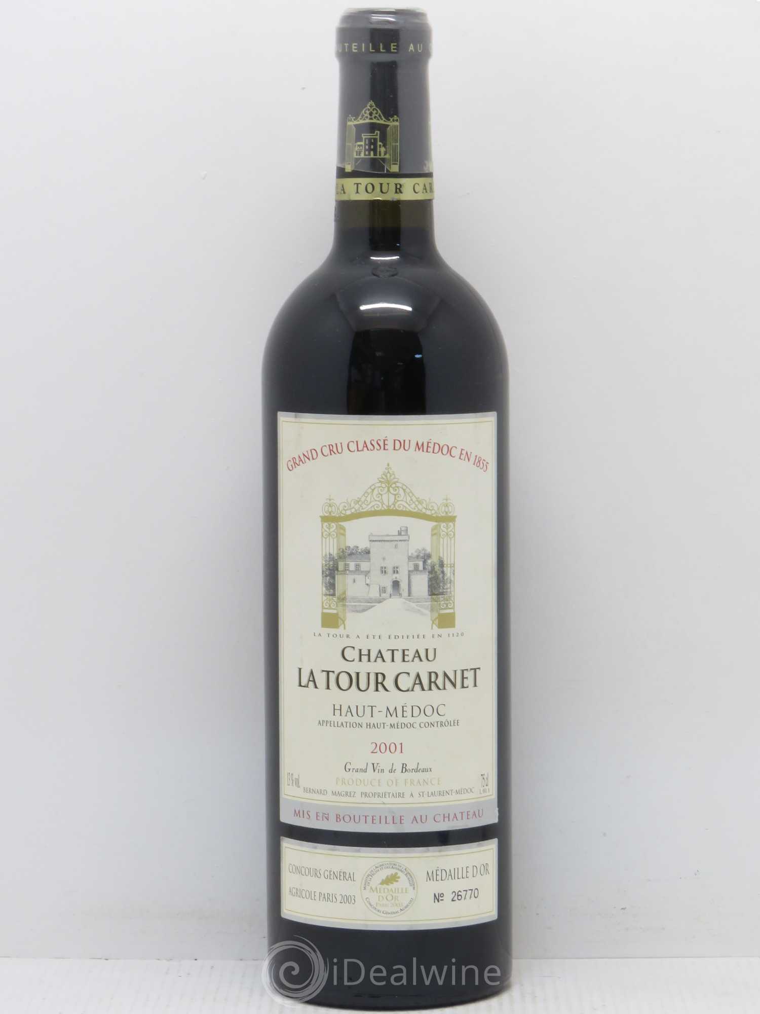 Château la Tour Carnet 4ème Grand Cru Classé 2001 - Lot de 1 bouteille - 0