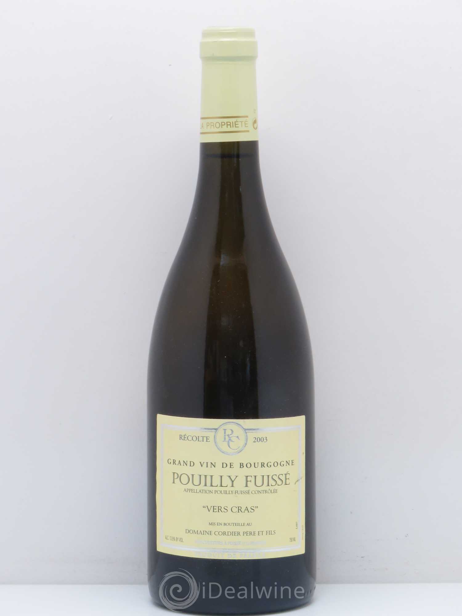 Pouilly-Fuissé Vers Cras Cordier Père & Fils 2003 - Posten von 1 Flasche - 0
