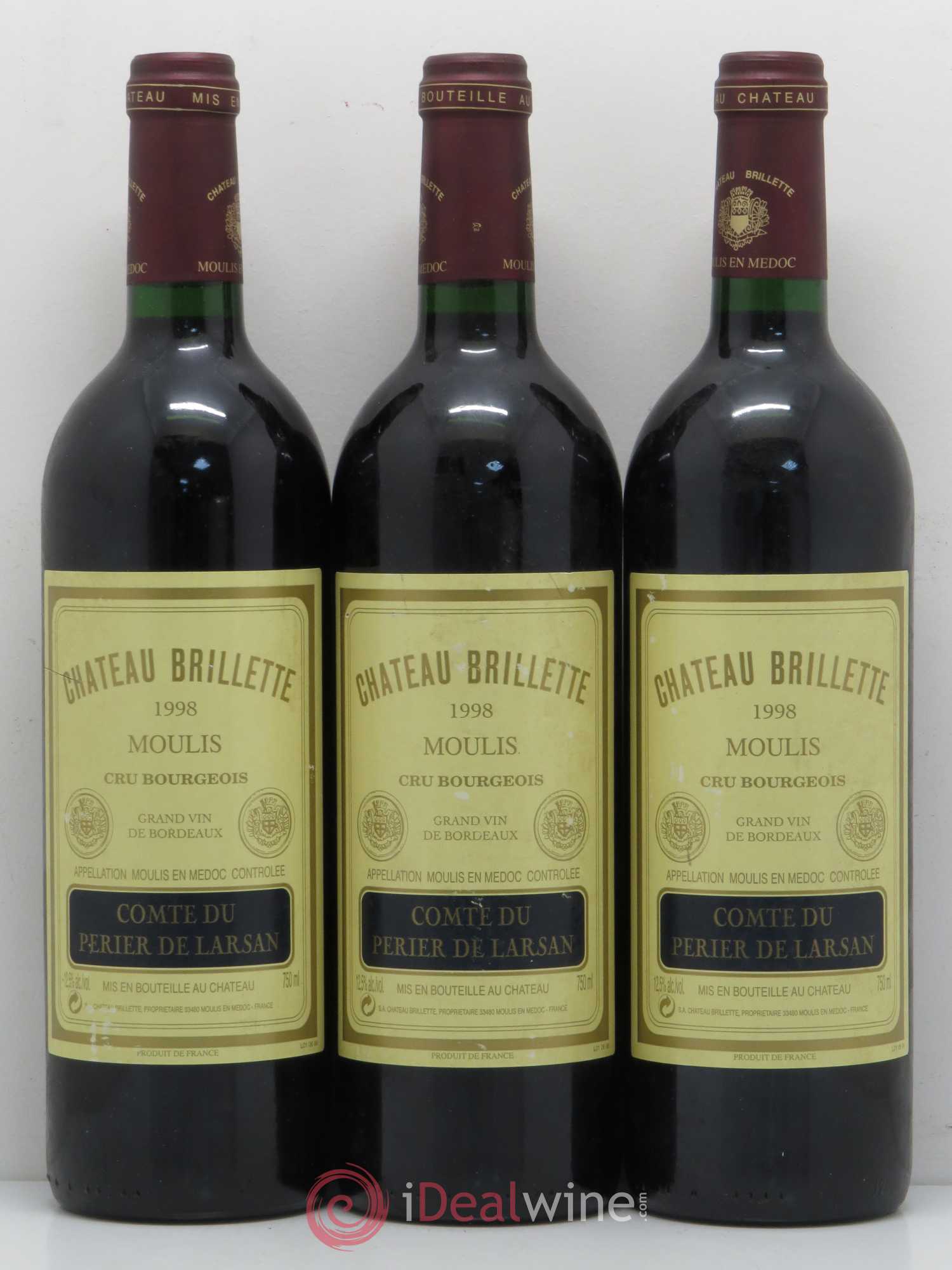Château Brillette Cru Bourgeois 1998 - Lot de 3 bouteilles - 0