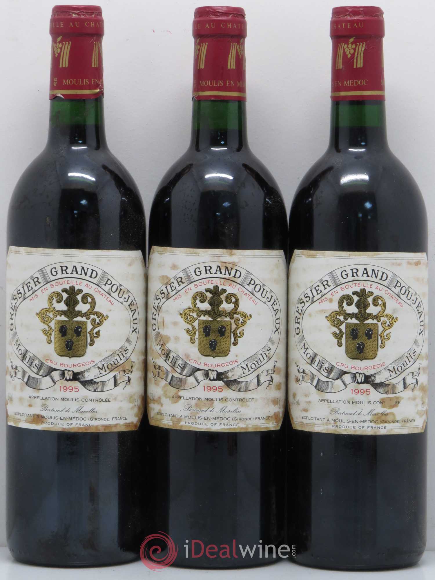 Château Gressier Grand Poujeaux Cru Bourgeois 1995 - Lot de 3 bouteilles - 0