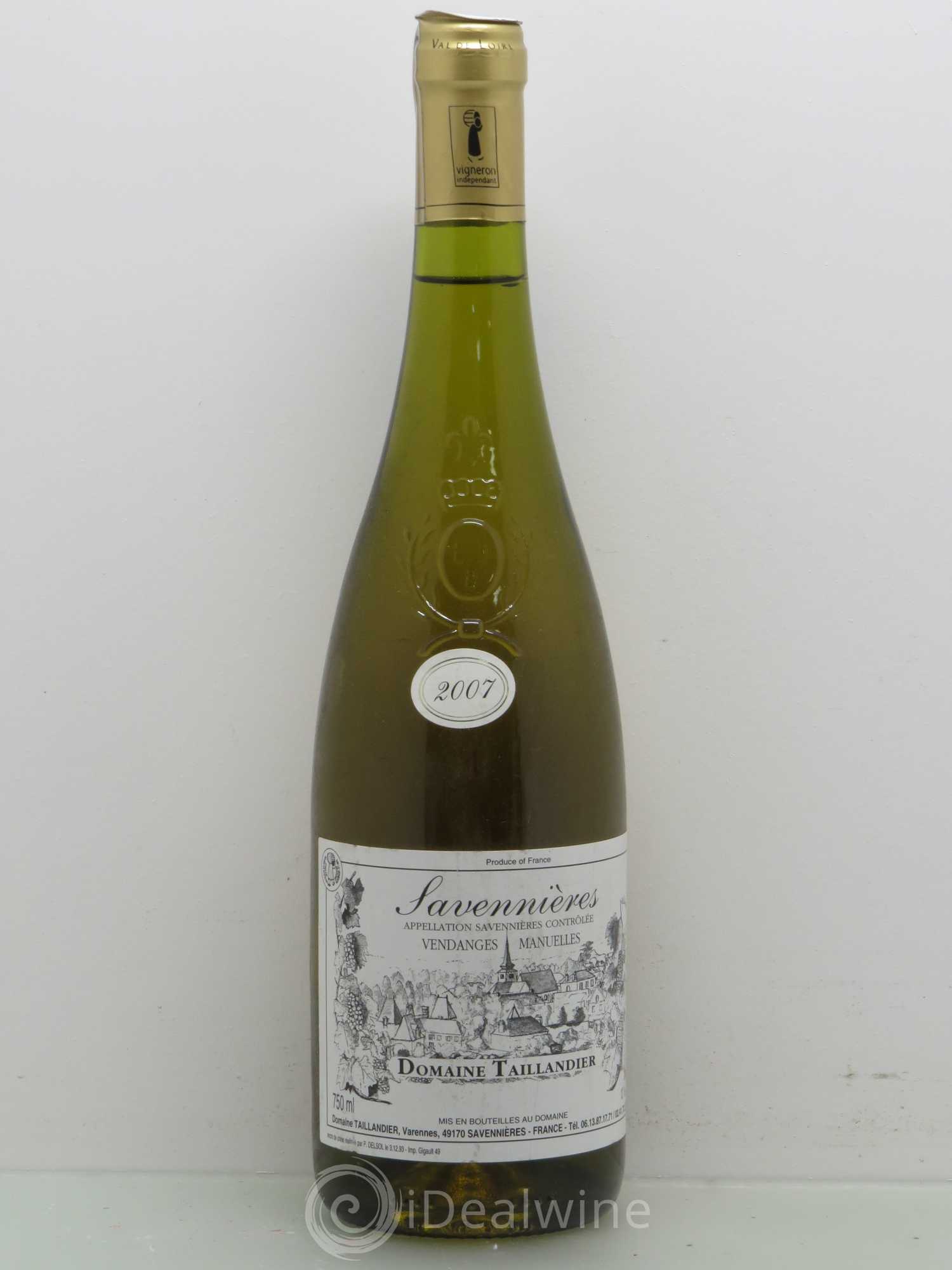 Savennières Domaine Taillandier 2007 - Lot de 1 bouteille - 0
