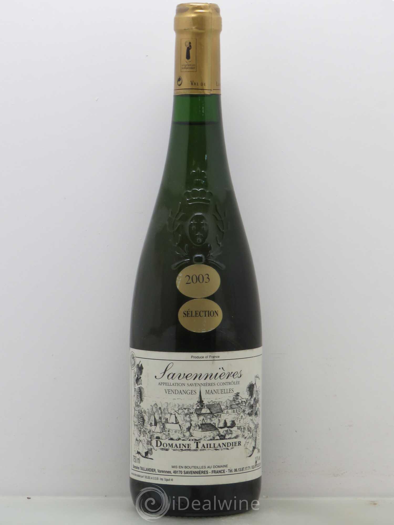 Savennières Domaine Taillandier Selection (sans prix de réserve) 2003 - Posten von 1 Flasche - 0