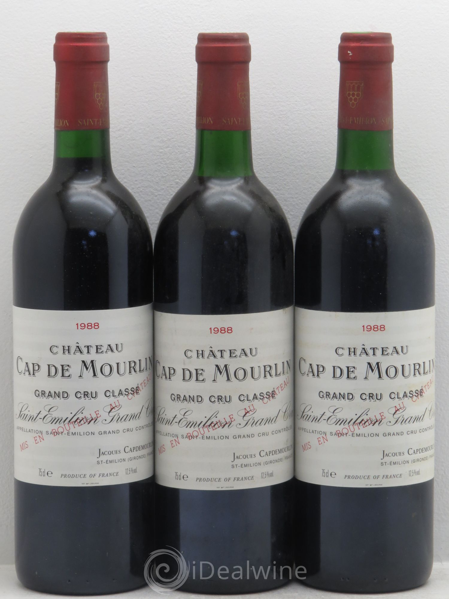 Château Cap de Mourlin Grand Cru Classé 1988 - Lot de 3 bouteilles - 0
