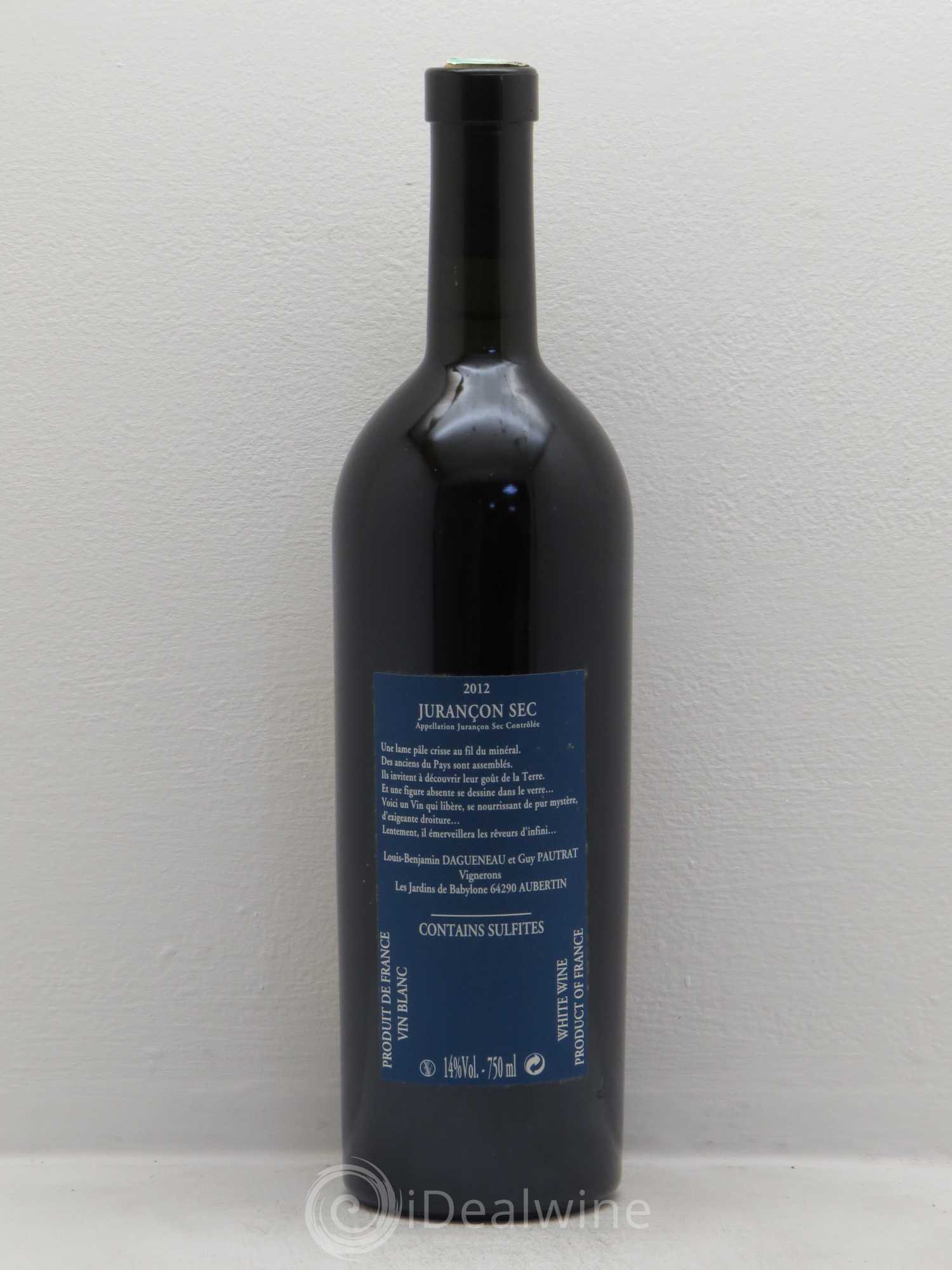 Vin de France(anciennement Jurançon) Les Jardins de Babylone Sec Didier Dagueneau 2012 - Lot de 1 bouteille - 1