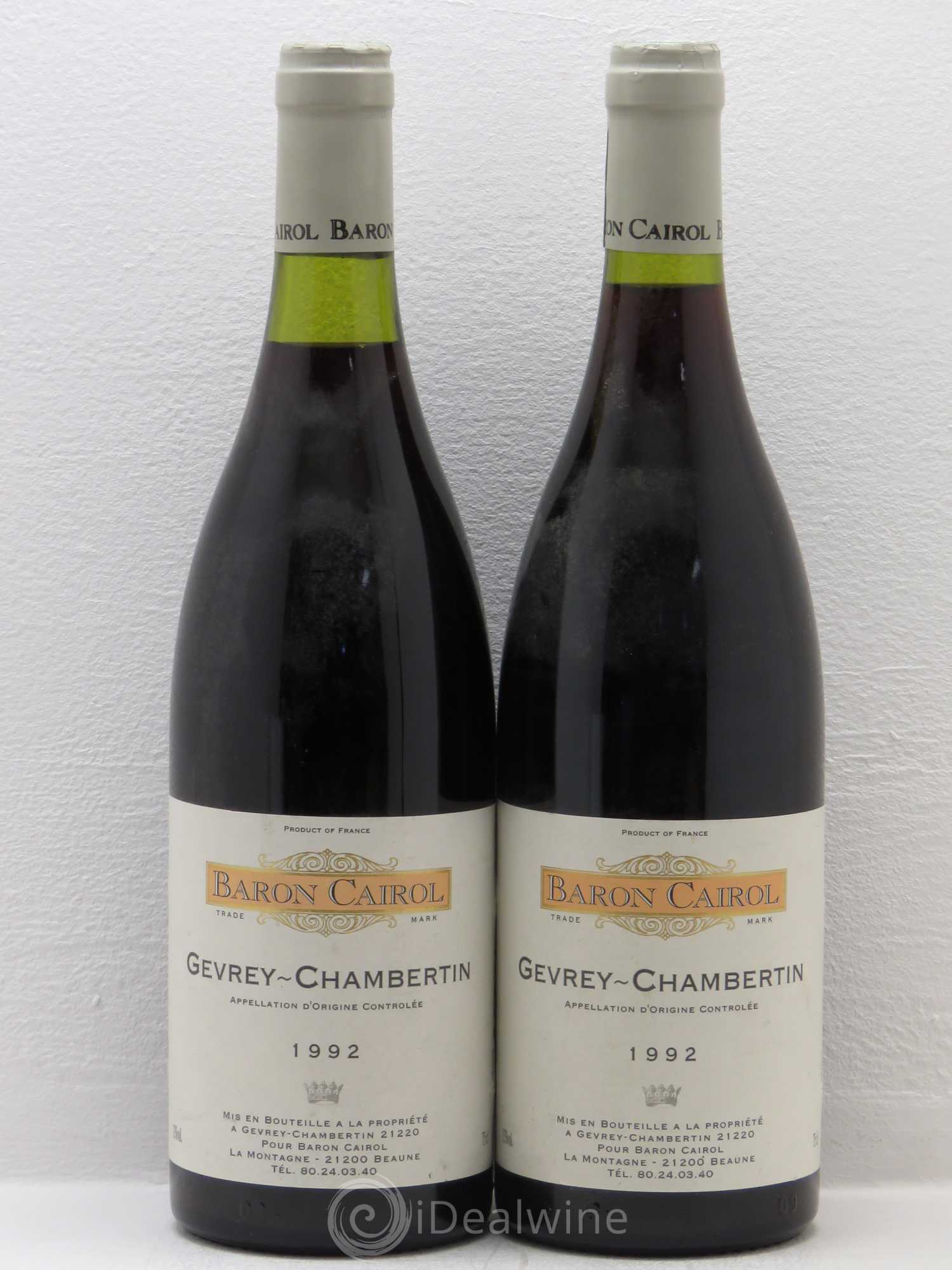 Gevrey-Chambertin Baron Cairol (sans prix de réserve) 1992 - Posten von 2 Flaschen - 0