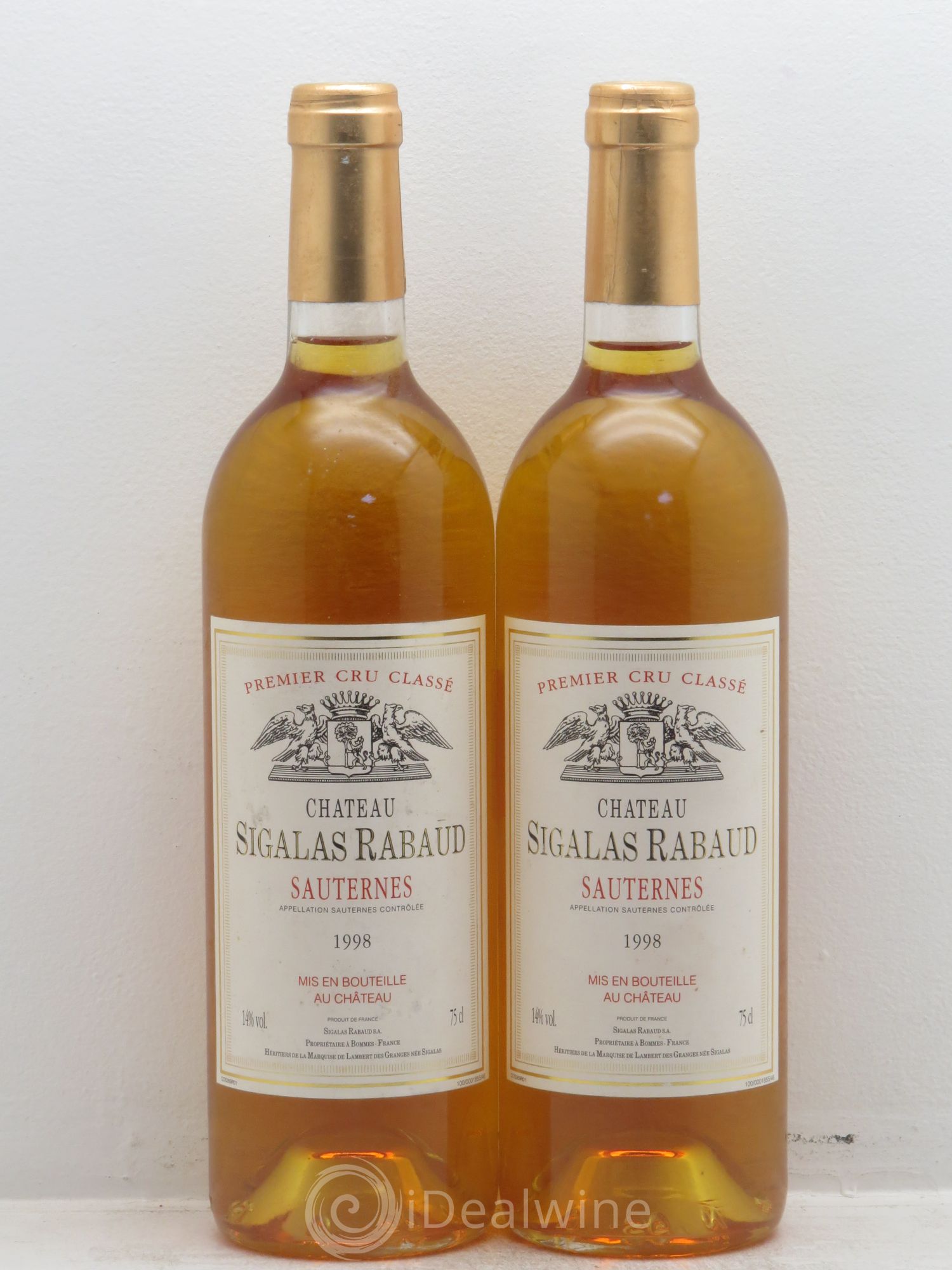 Château Sigalas Rabaud 1er Grand Cru Classé 1998 - Lotto di 2 bottiglie - 0