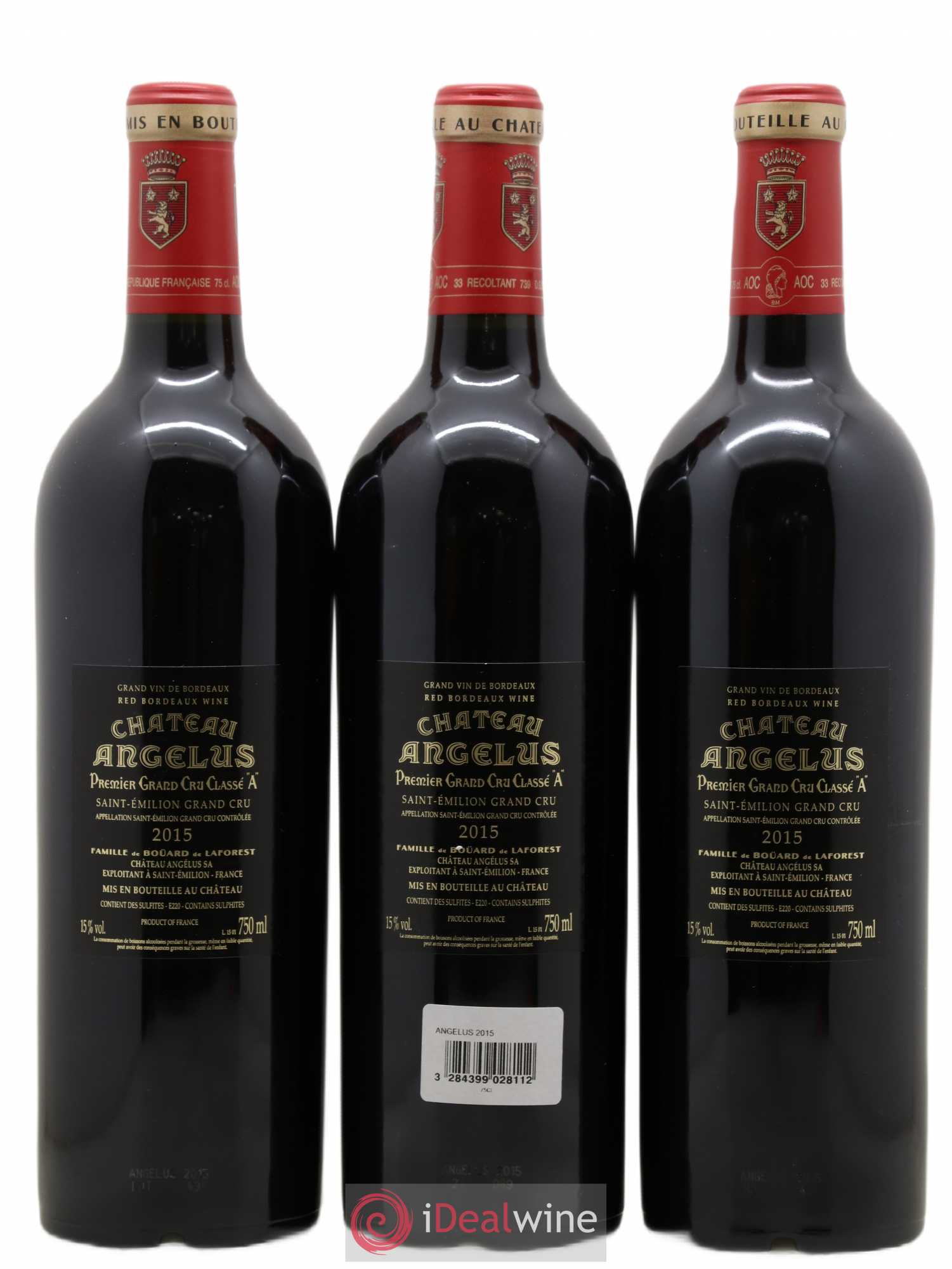 Château Angélus 1er Grand Cru Classé A 2015 - Lot de 3 bouteilles - 1