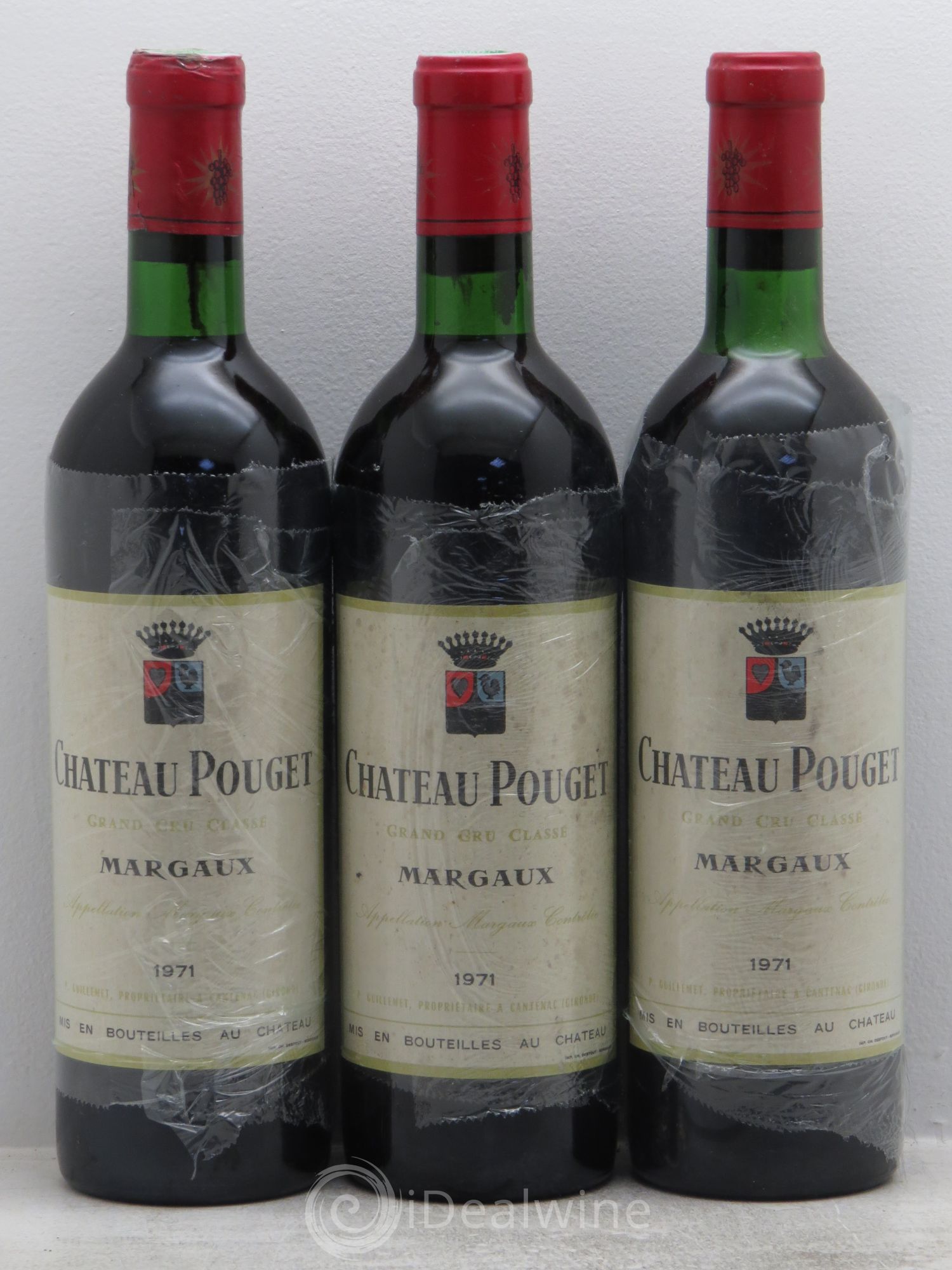 Château Pouget 4ème Grand Cru Classé 1971 - Lot de 3 bouteilles - 0