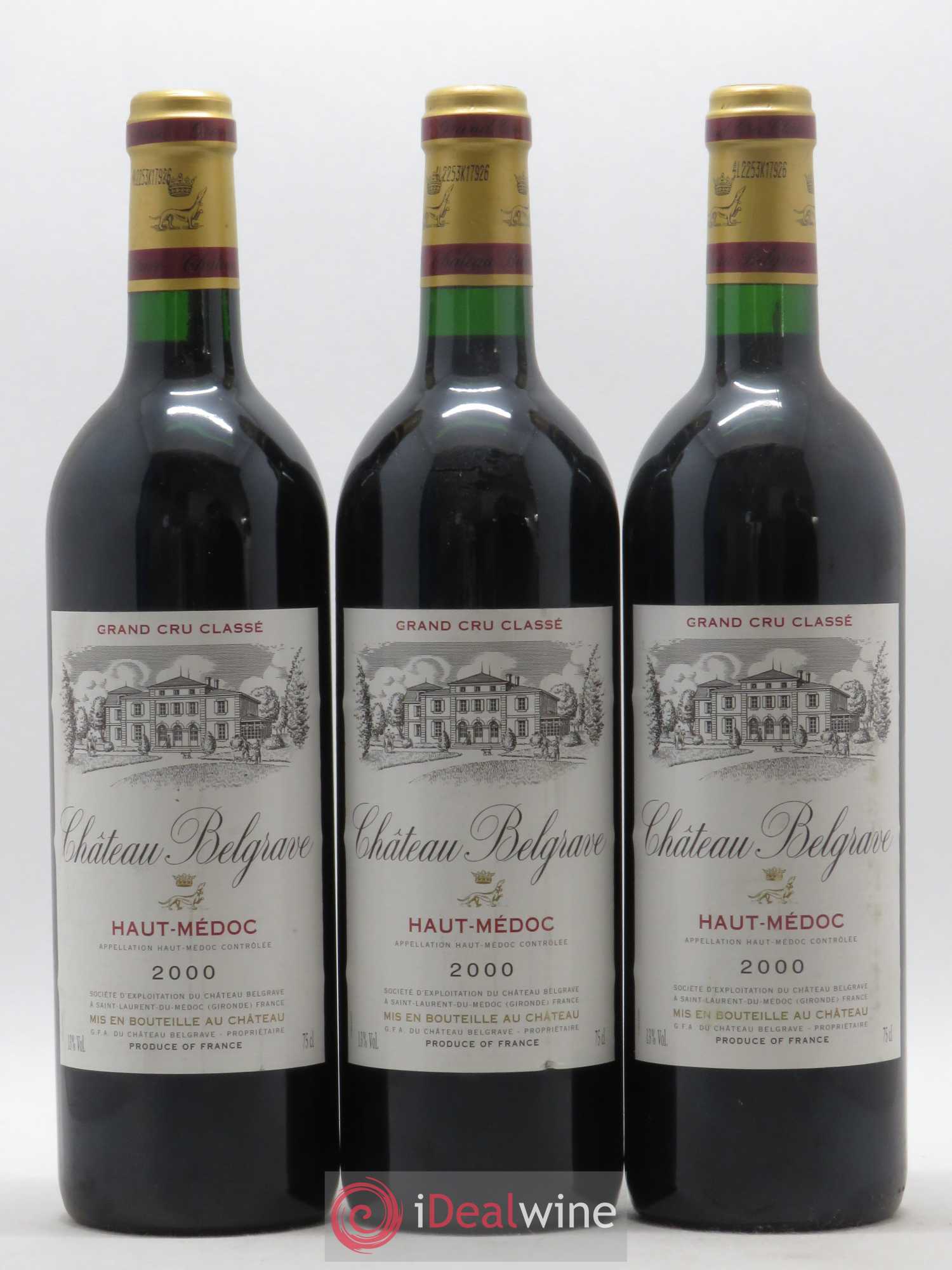 Château Belgrave 5ème Grand Cru Classé 2000 - Lot de 3 bouteilles - 0