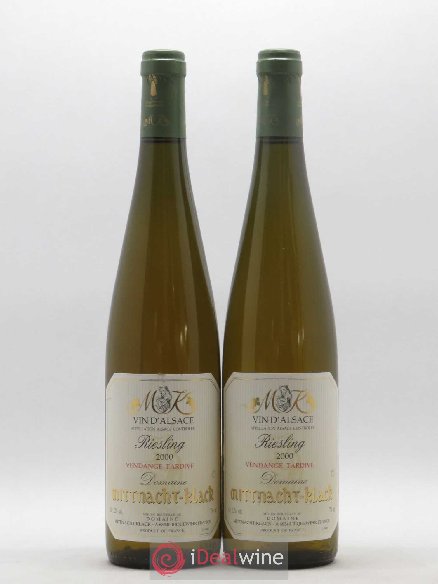 Riesling Vendanges tardives Domaine Mittnach Klack 2000 - Lotto di 2 bottiglie - 0