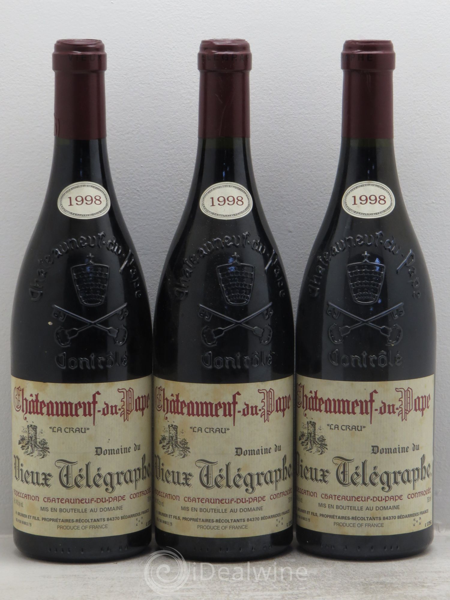 Châteauneuf-du-Pape Vieux Télégraphe (Domaine du) Vignobles Brunier 1998 - Lot de 3 bouteilles - 0