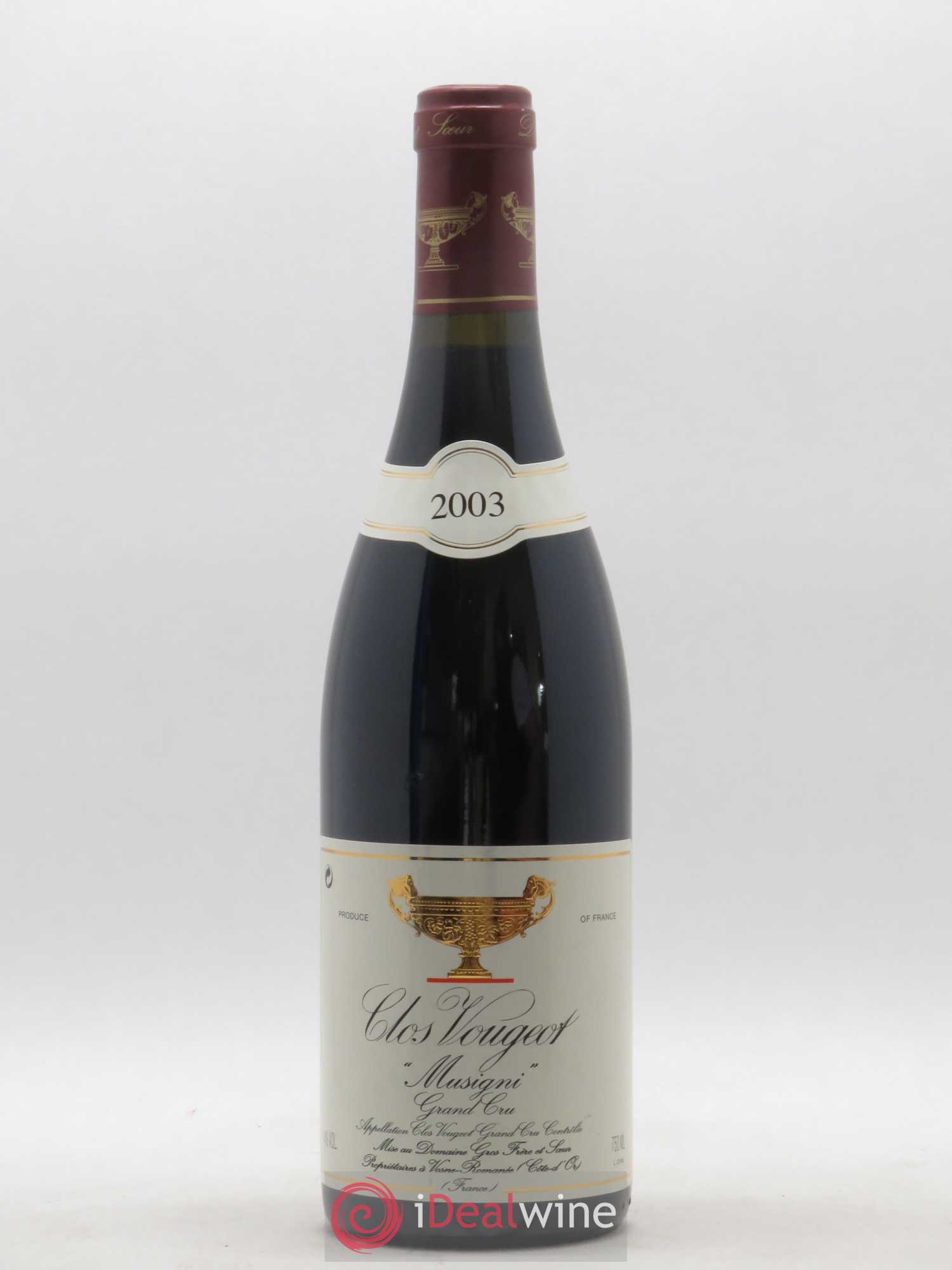 Clos de Vougeot Grand Cru Musigni Gros Frère & Soeur 2003 - Lot de 1 bouteille - 0