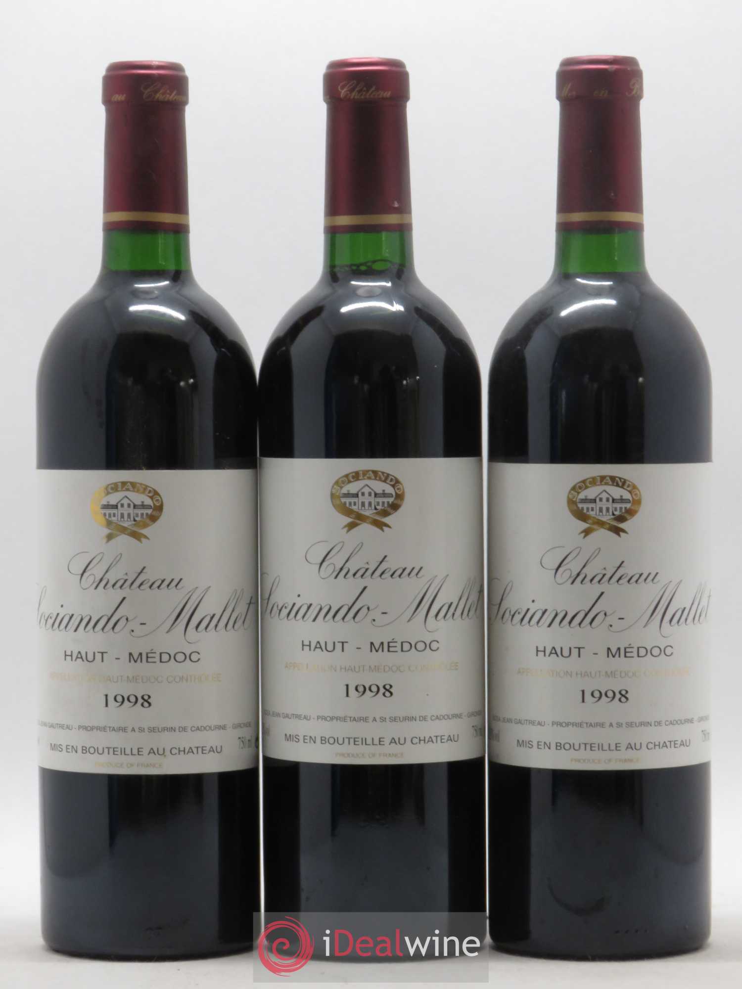 Château Sociando Mallet 1998 - Lot de 3 bouteilles - 0