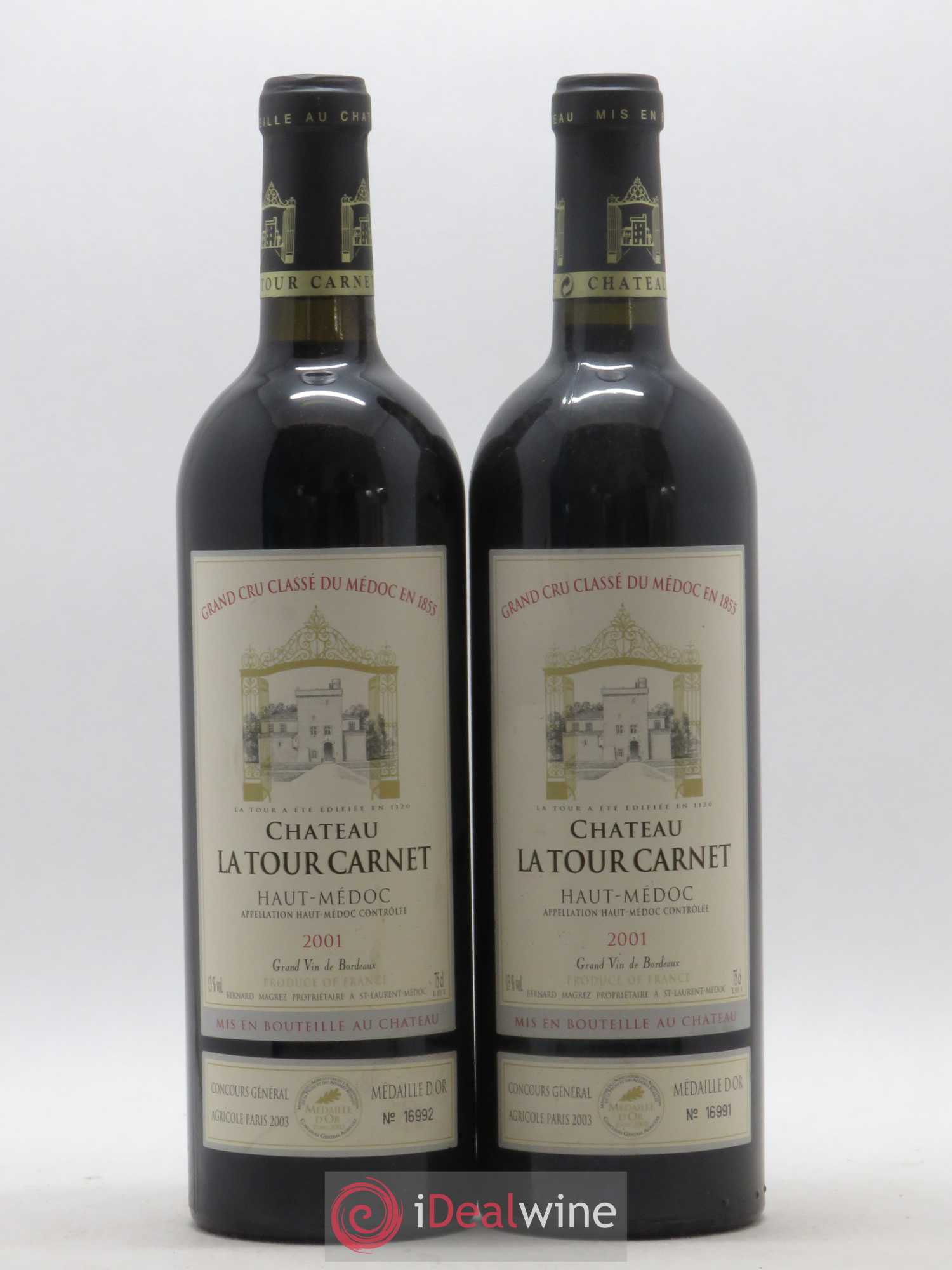 Château la Tour Carnet 4ème Grand Cru Classé 2001 - Lot de 2 bouteilles - 0
