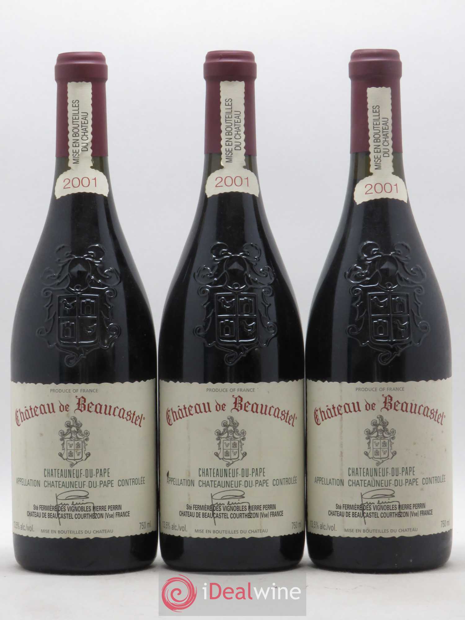 Châteauneuf-du-Pape Château de Beaucastel Famille Perrin 2001 - Lot de 3 bouteilles - 0