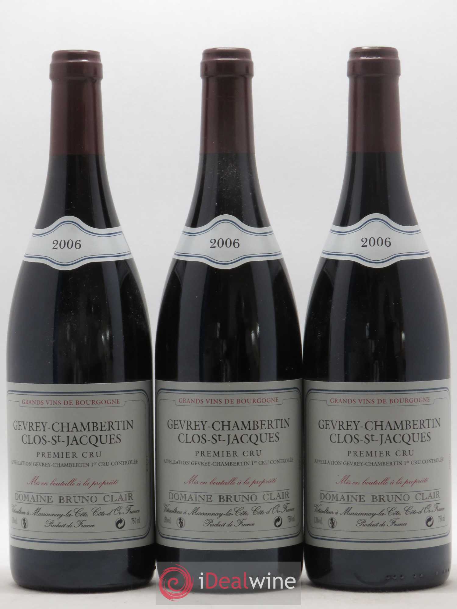 Gevrey-Chambertin 1er Cru Clos Saint-Jacques Bruno Clair (Domaine) 2006 - Lot de 3 bouteilles - 0